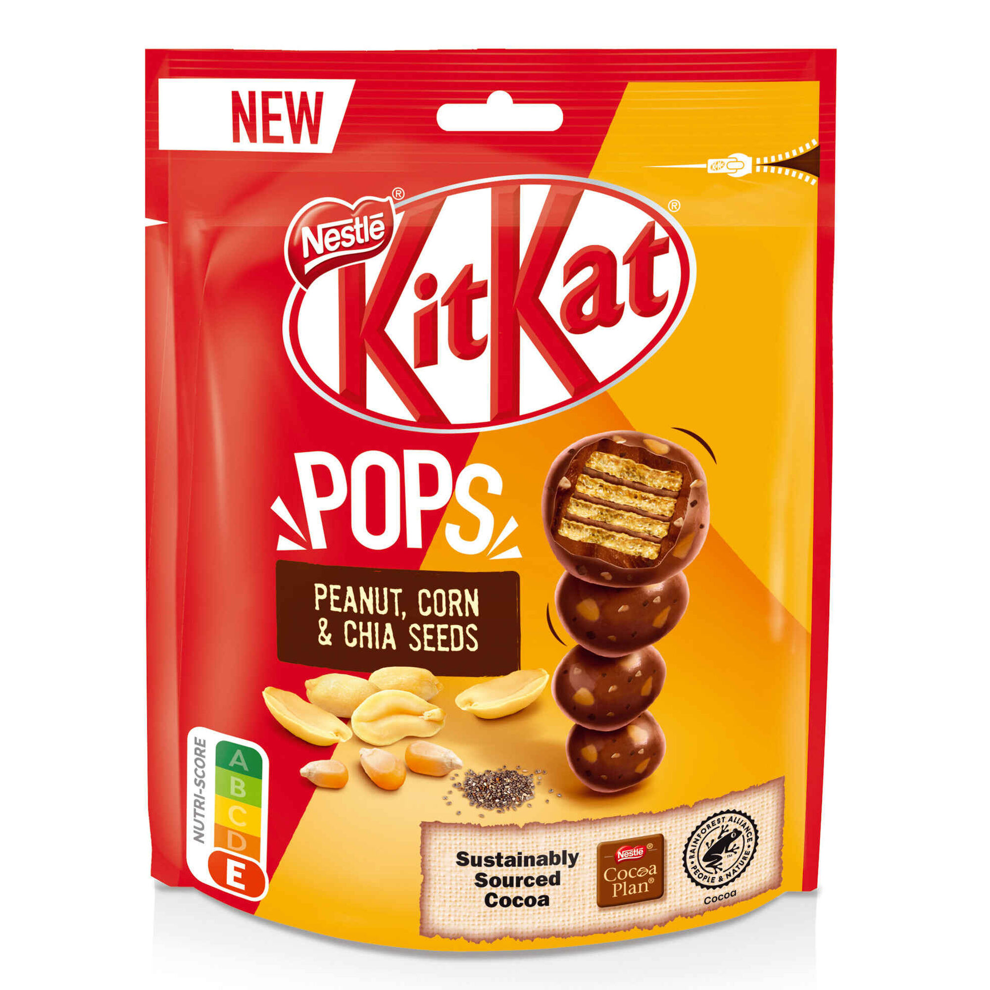 Snack de Chocolate KitKat® Pops Amendoim, Milho e Sementes de Chia Snack de Chocolate KitKat® Pops Amendoim, Milho e Sementes de Chia