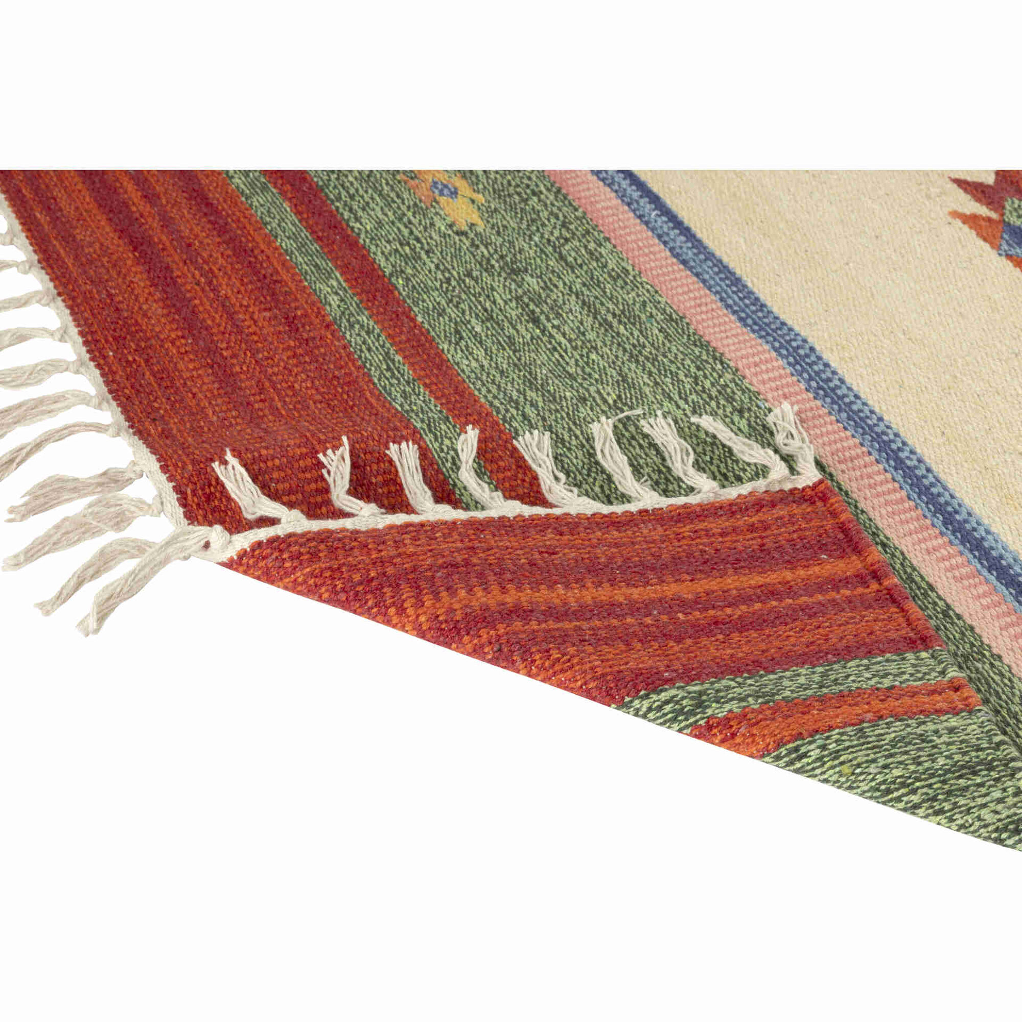 Passadeira Algod&atilde;o 60x200cm Branco e Verde Kilim