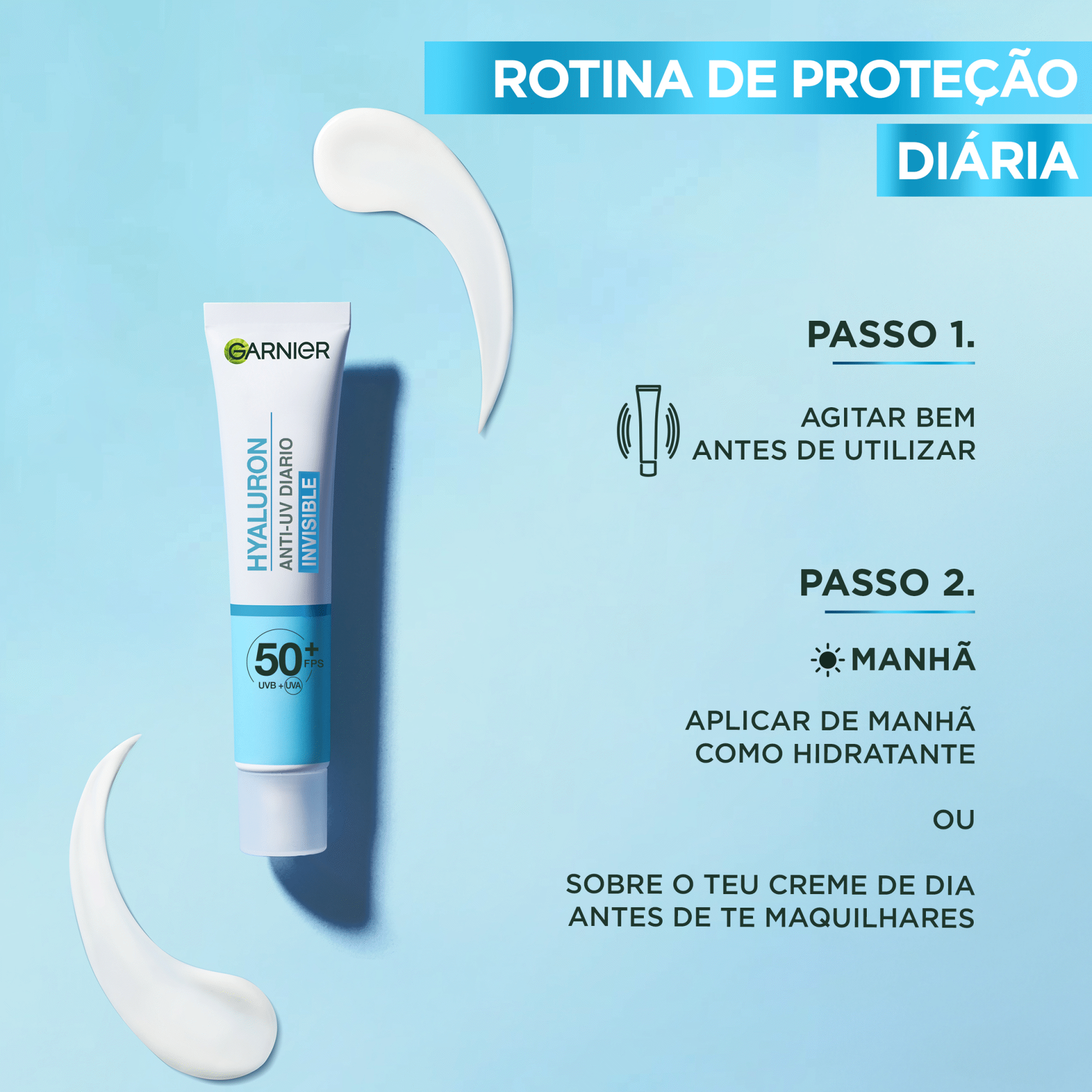 Creme de Dia Hyaluron Anti-UV Di&aacute;rio Invisible FPS 50+ Garnier, , hi-res