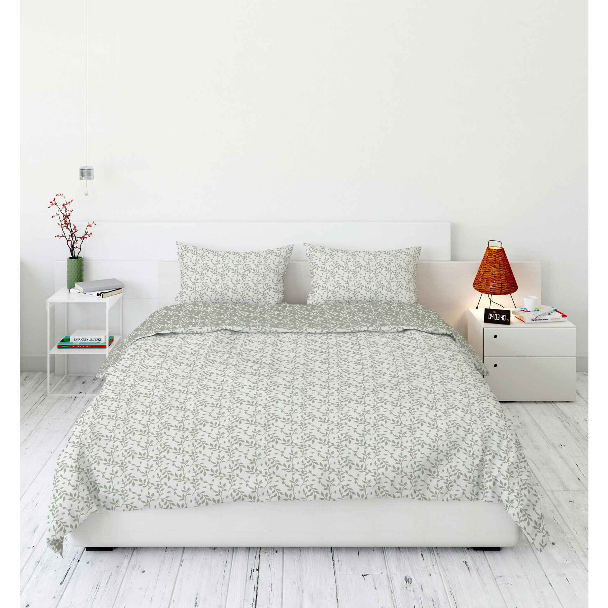 Conjunto Capa Edredão Acetinado Folhas