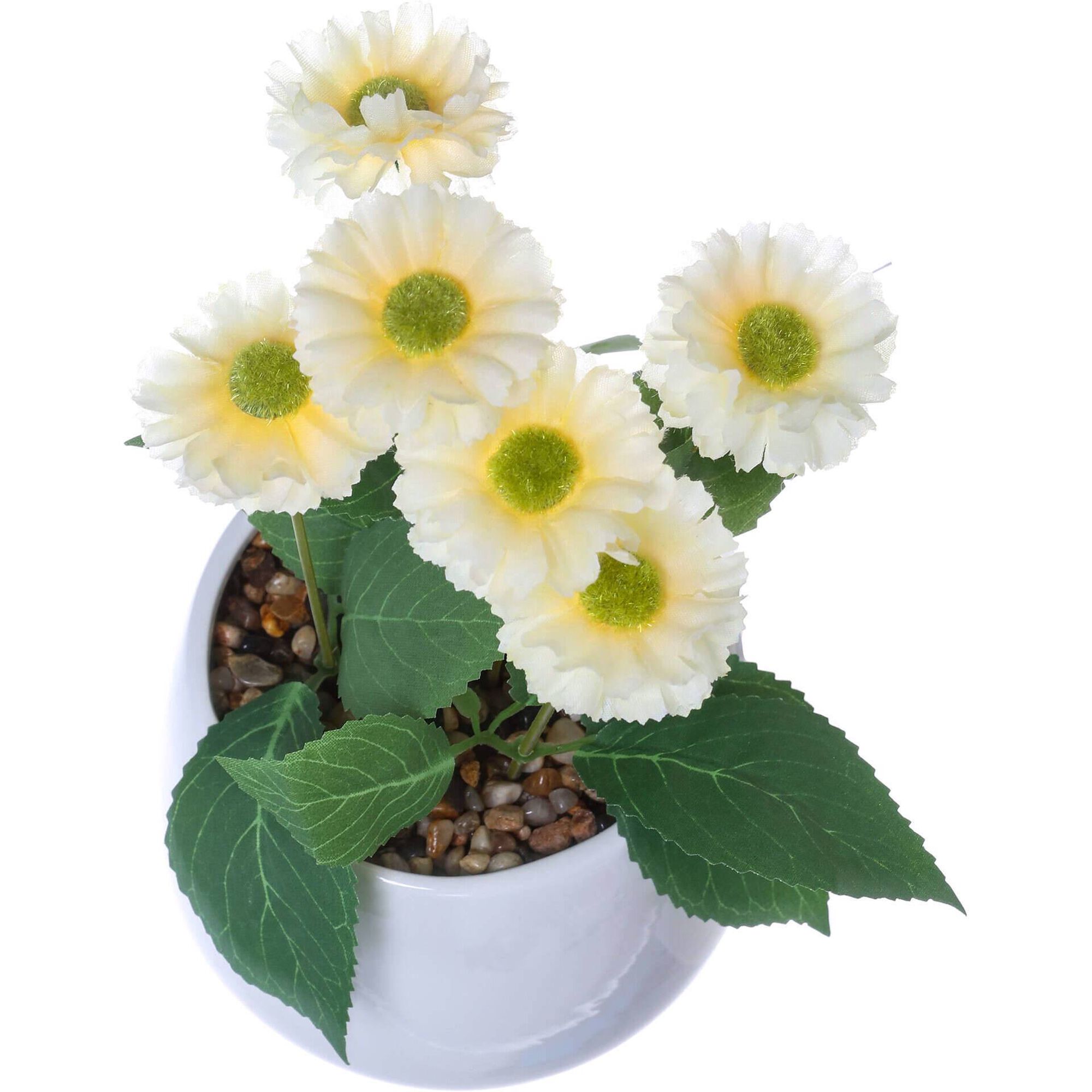 Planta Artificial Vaso Cer&acirc;mica Branca Flor Amarela Kasa
