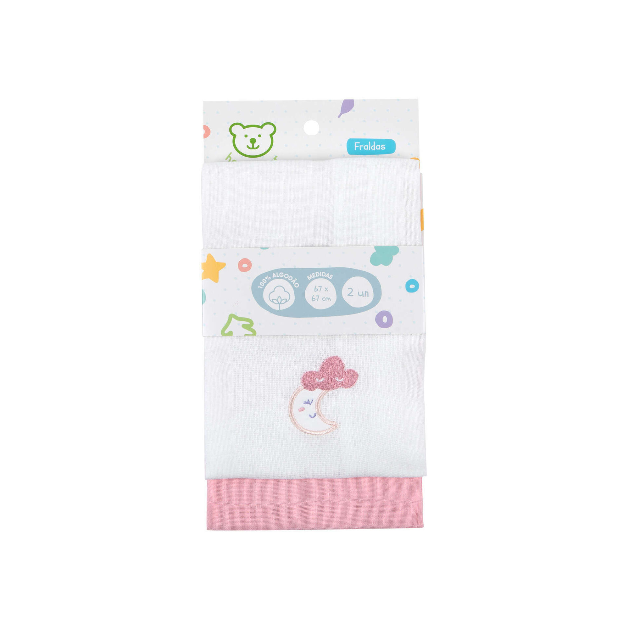 Pack 2 Fraldas Lisa e Bordado Rosa