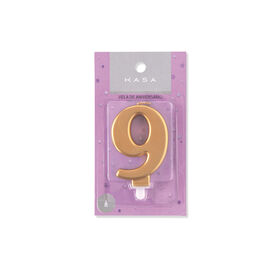 Vela N&ordm;9 8cm Dourado Kasa