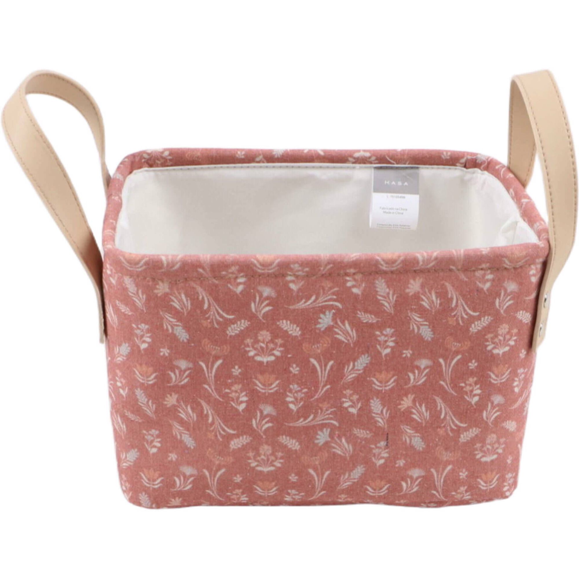 Cesto Tecido com Flores 24x15x16cm Rosa
