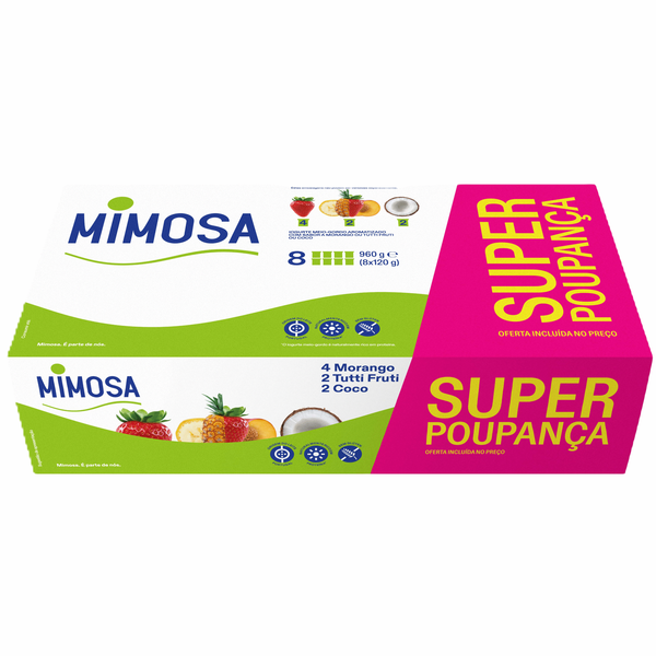 Iogurte Aroma Morango, Coco e Tutti Frutti Super Poupança Mimosa