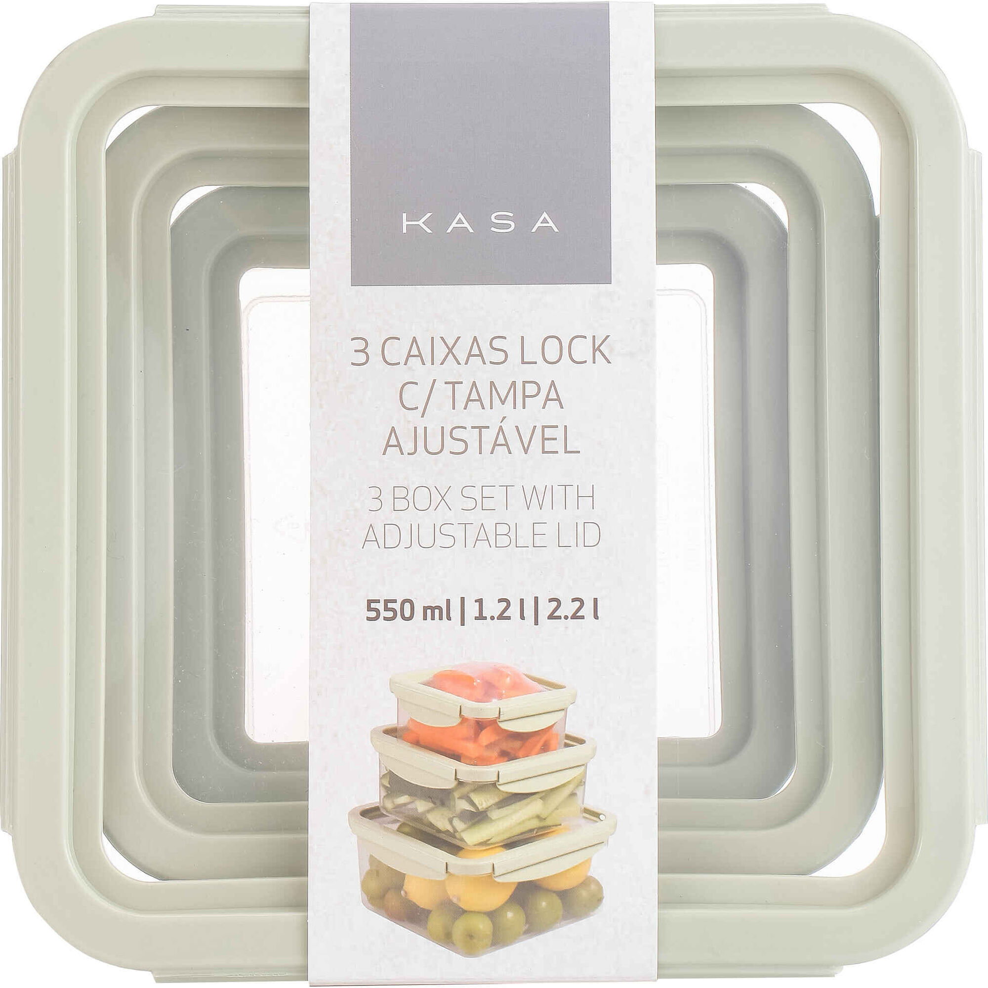 Conjunto de 3 Caixas Fecho com Tampa Ajust&aacute;vel