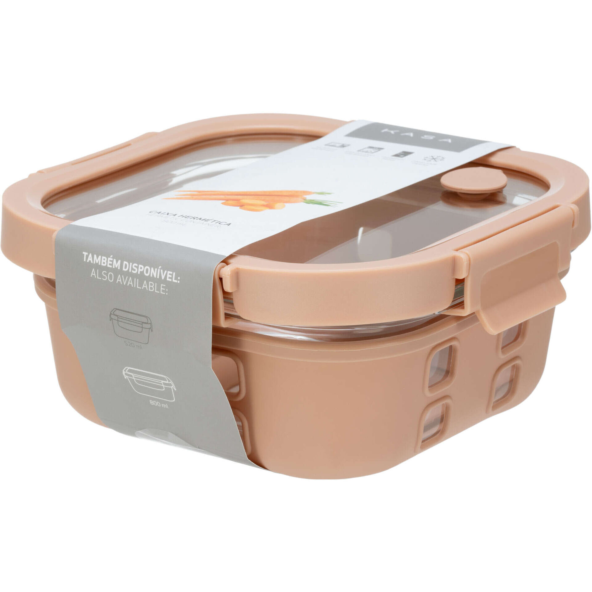 Caixa Herm&eacute;tica 520ml Vidro e Silicone Bege Kasa