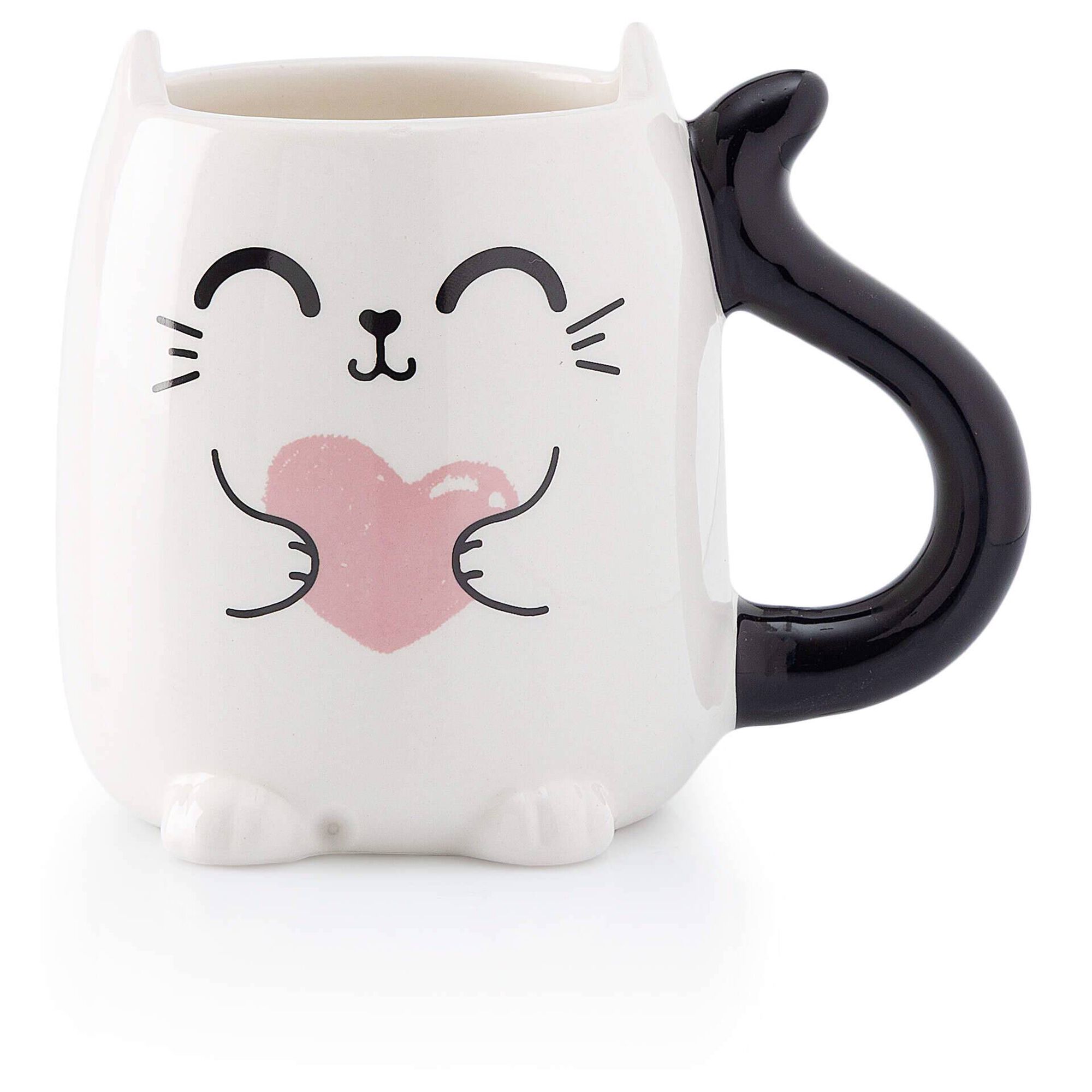 Caneca 380ml Gato Coração com Asa e Cauda