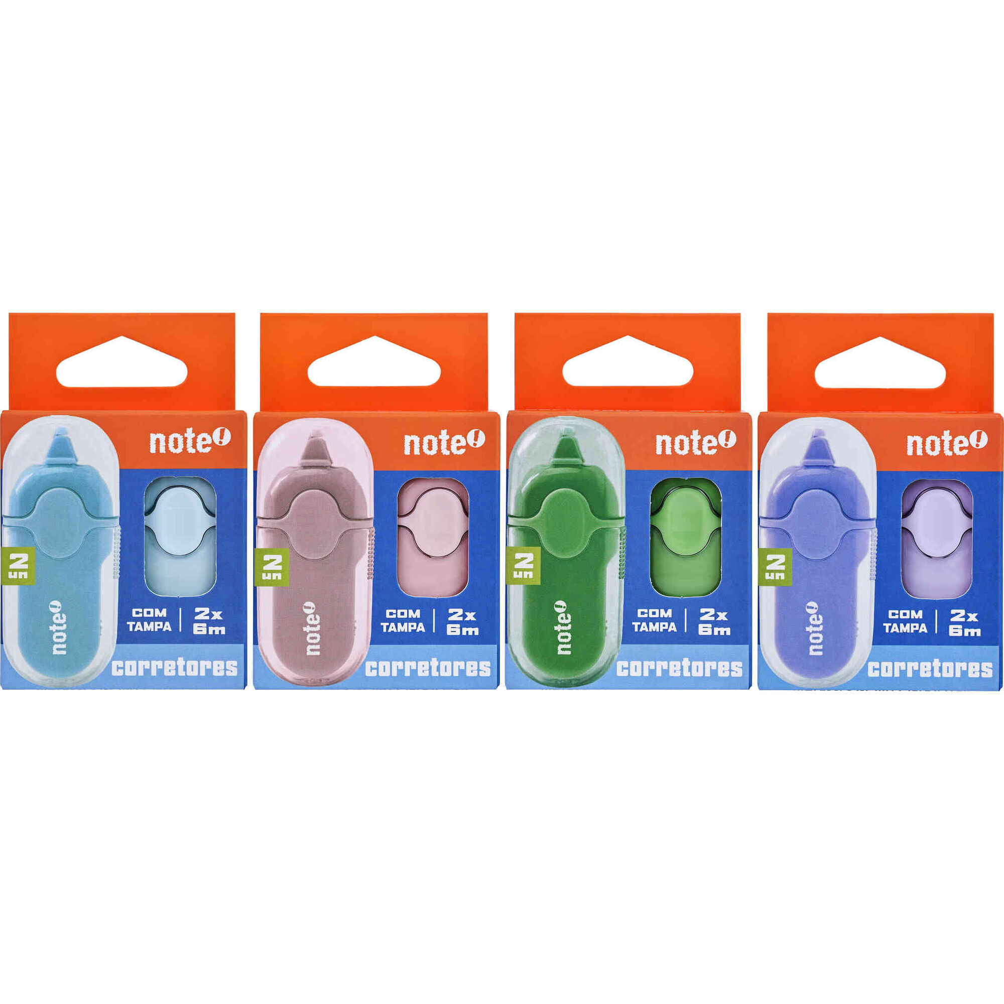 Conjunto 2 Fitas Corretoras com Tampa 6m (v&aacute;rias cores) Note!