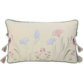 Almofada 30x50cm Flores Bordada Cru Plantópia Almofada 30x50cm Flores Bordada Cru Plantópia