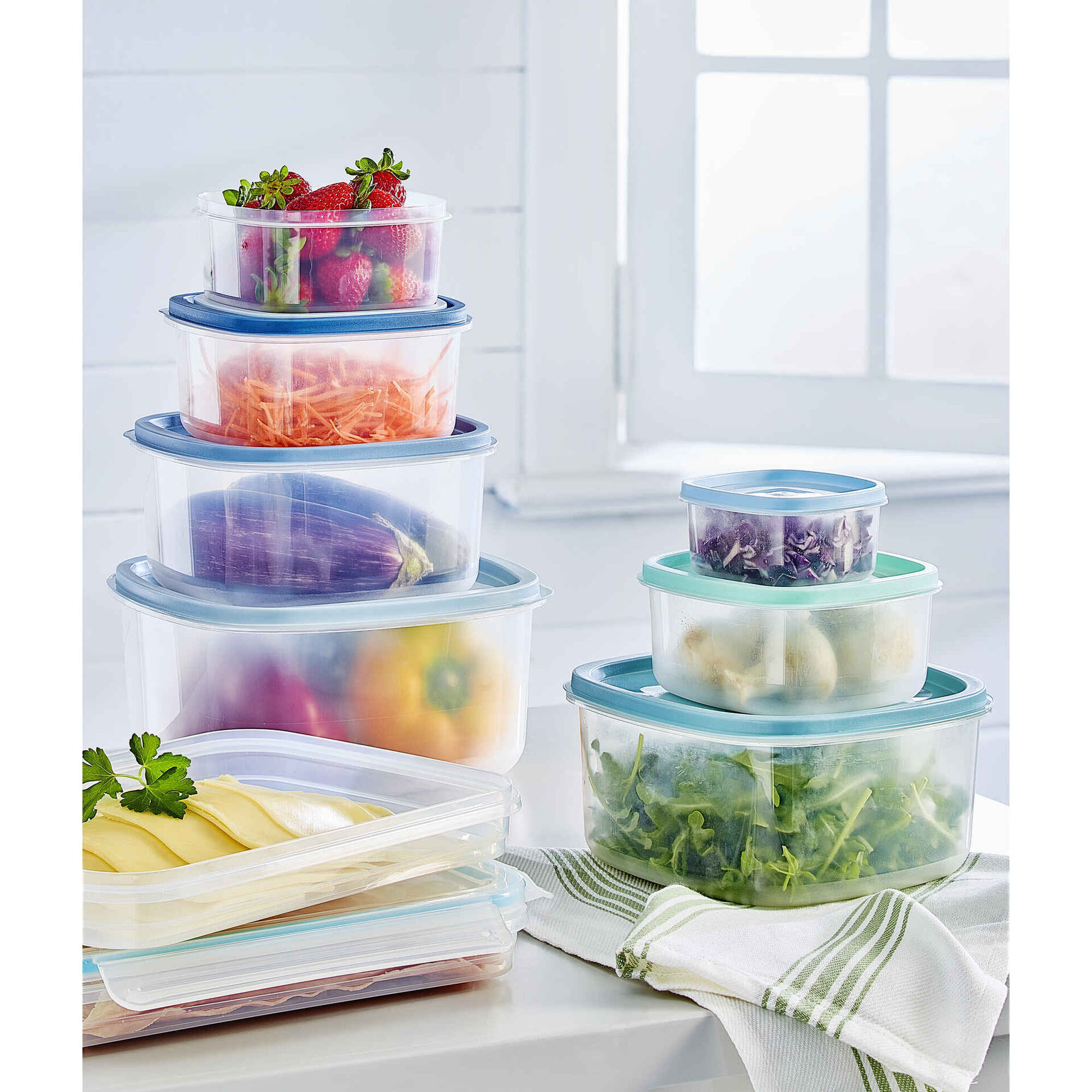 Conjunto 5 Caixas Herm&eacute;ticas Pl&aacute;sticas Rainbow