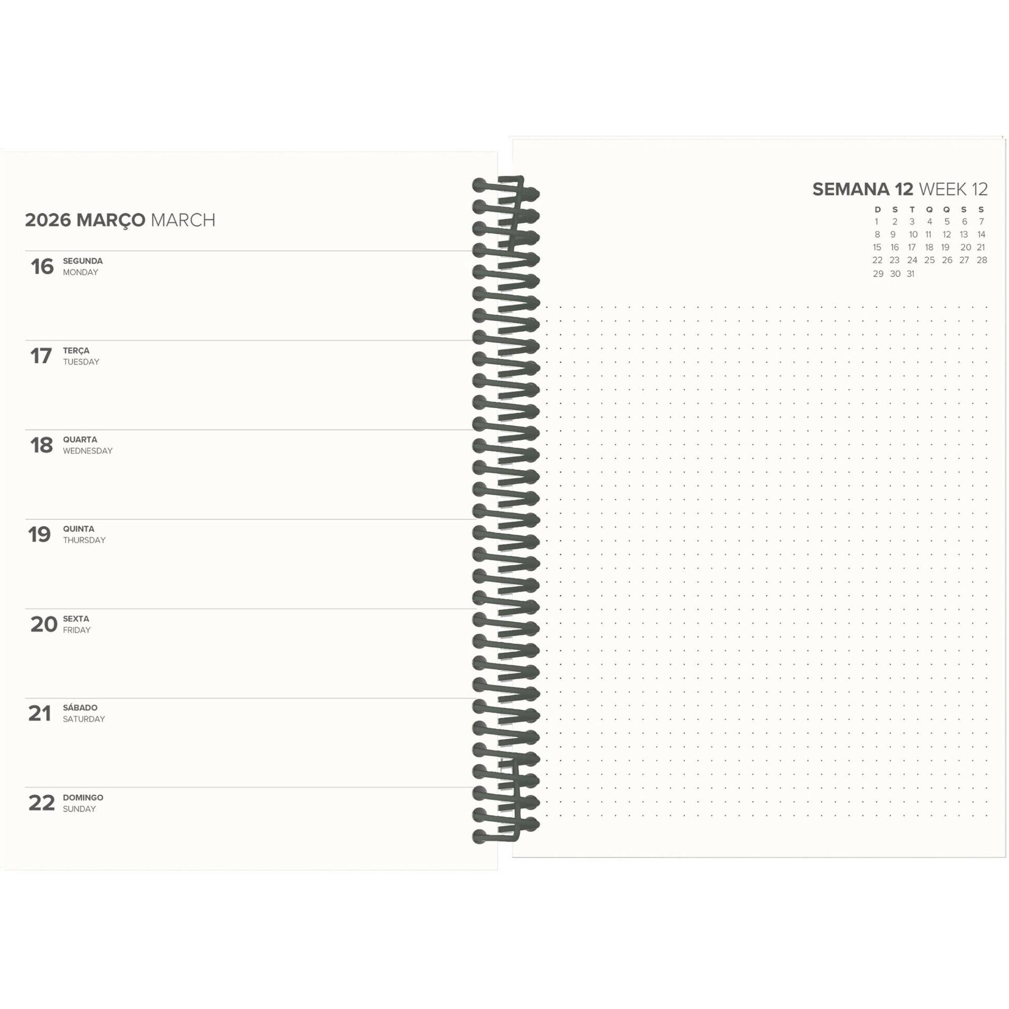 Agenda A5 2026 Espiral 12 Meses (várias cores)