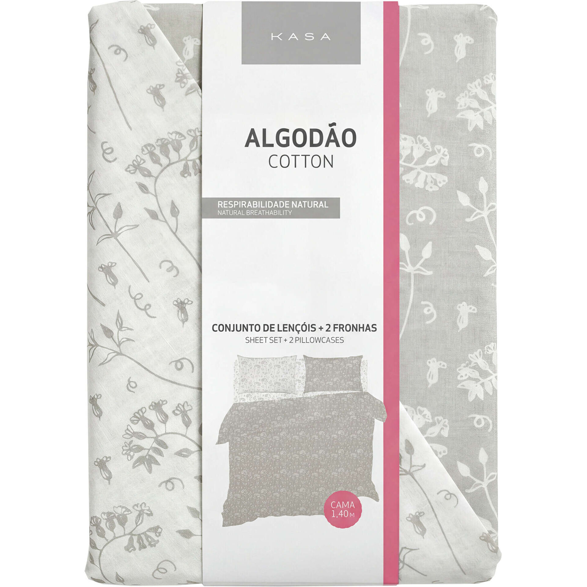 Conjunto Len&ccedil;&oacute;is Algod&atilde;o Flores Bege e Verde Kasa