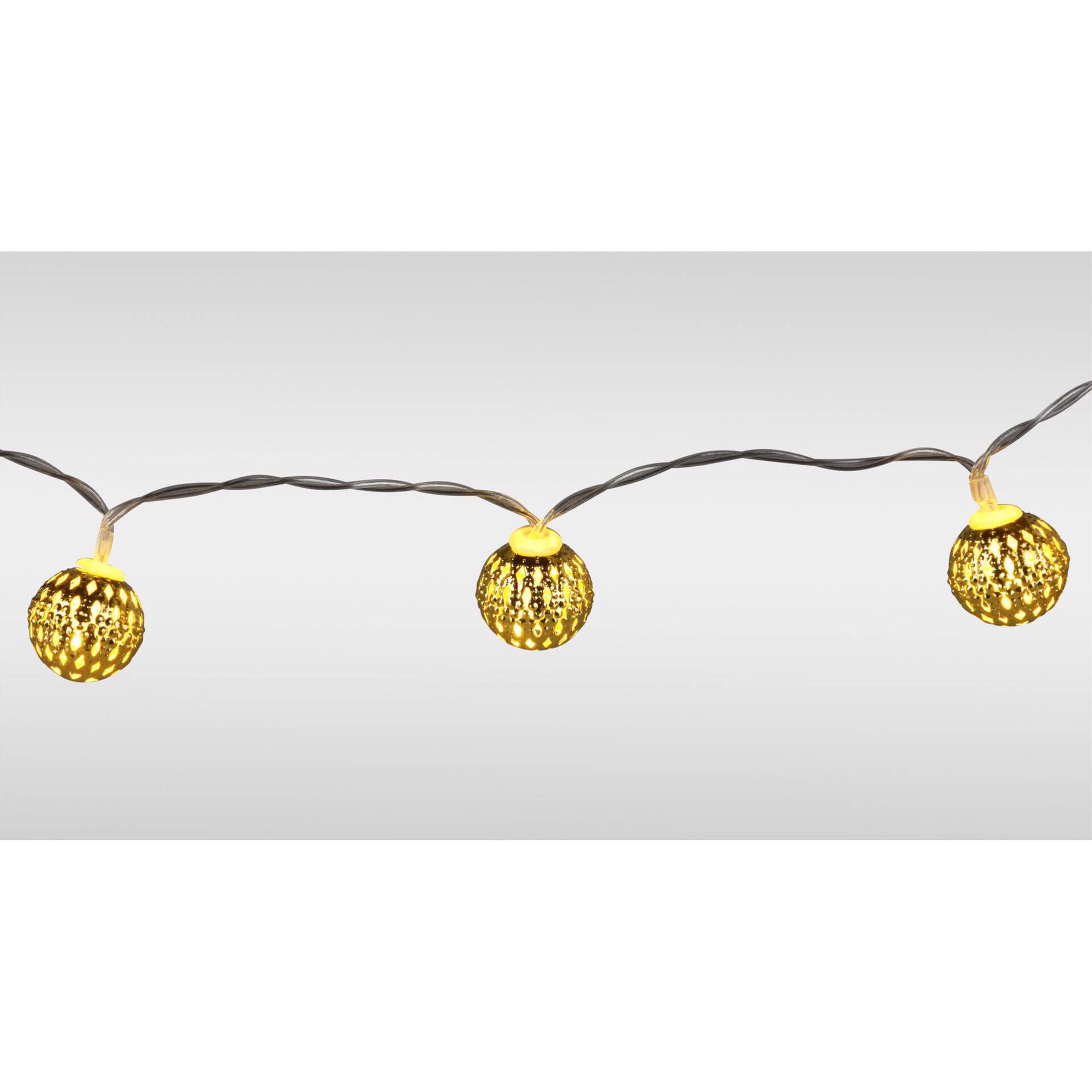 Conjunto 10 Luzes Led Bolas Metal Douradas