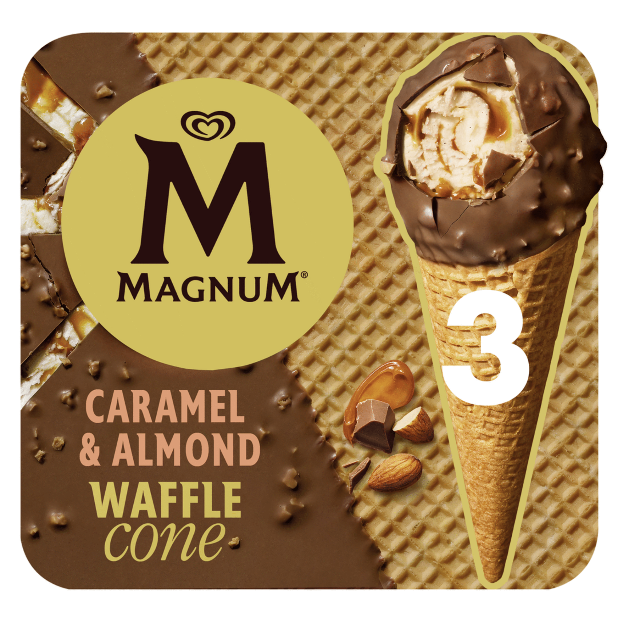 Gelado Waffle Cone Caramelo e Am&ecirc;ndoa Magnum
