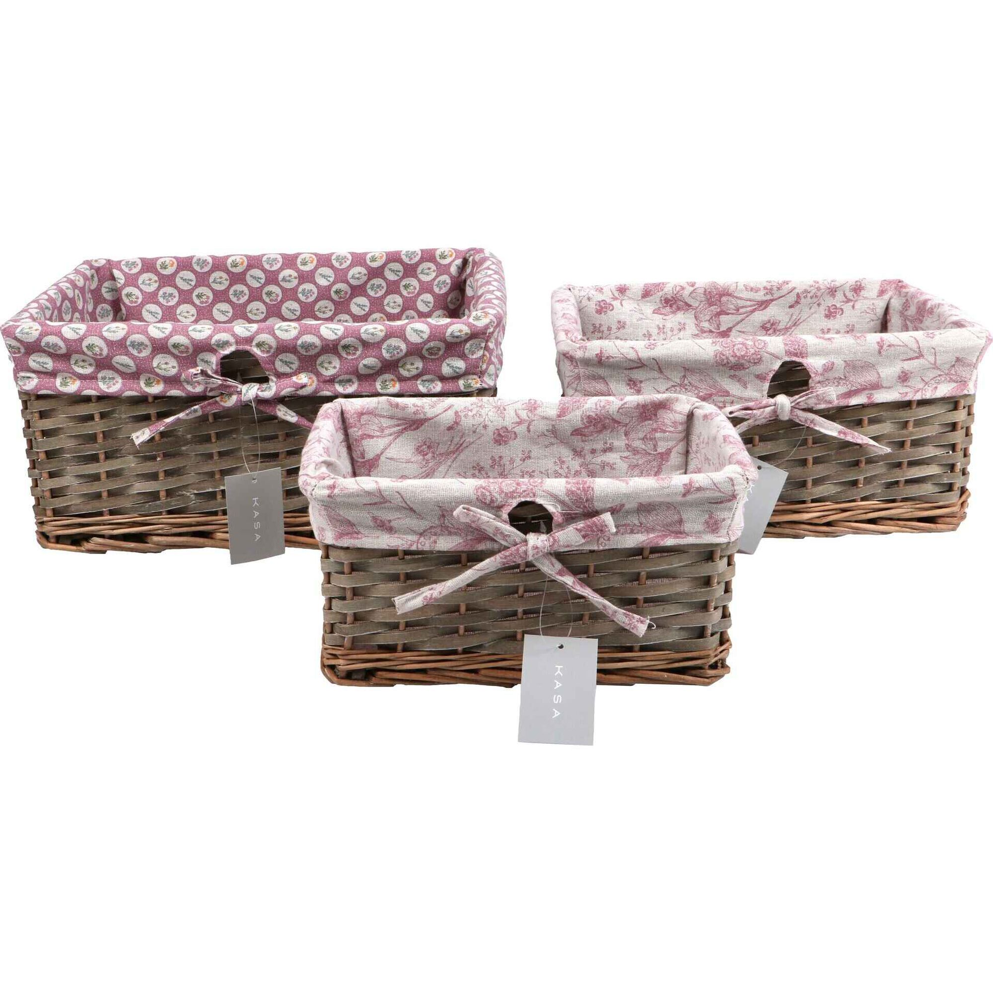 Cesto 28x38x18cm com Tecido Bolas e Flores Rosa