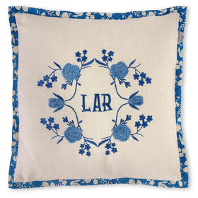 Almofada 45x45cm Azul Bordada Lar Cottage