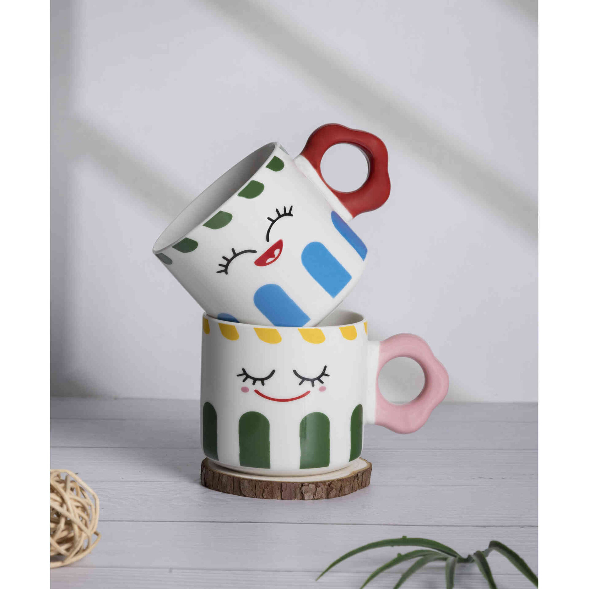 Caneca 320ml Cara Riscas Verdes Kasa