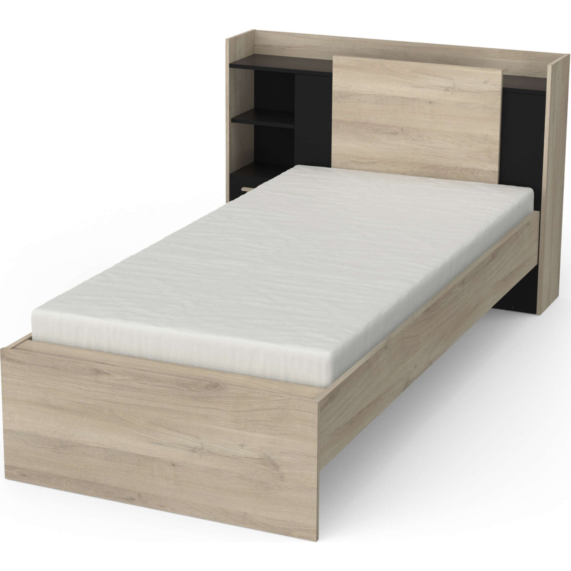 Cama Solteiro 125x227x91cm Preta e Carvalho Life