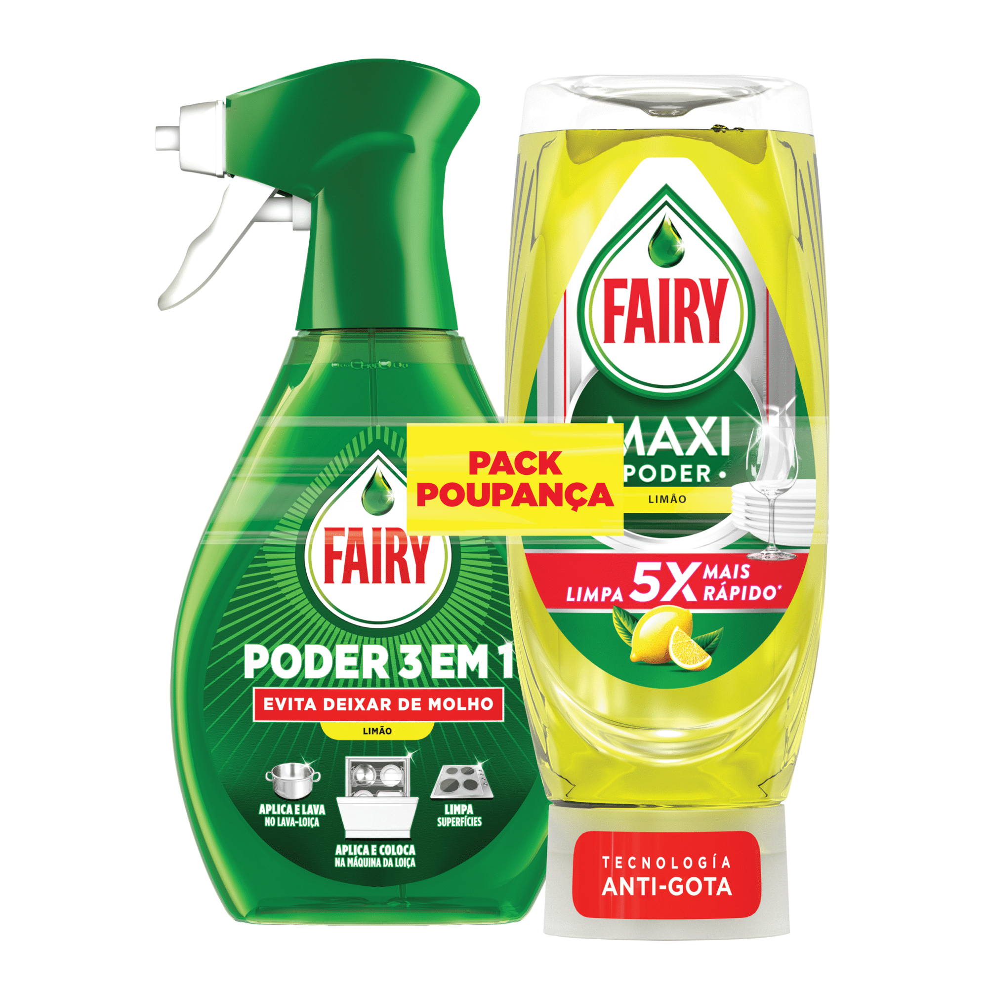 Detergente Manual Loi&ccedil;a Spray e Maxi Poder Fairy