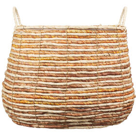 Cesto Baixo 40x40cm Efeito Riscas Laranja e Natural