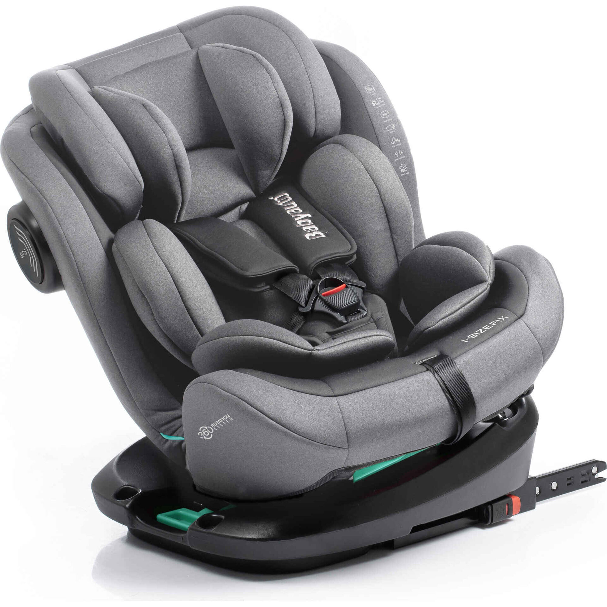 Cadeira Auto I-Size 40-150cm Isofix Rotativa Torna Fix Cinza