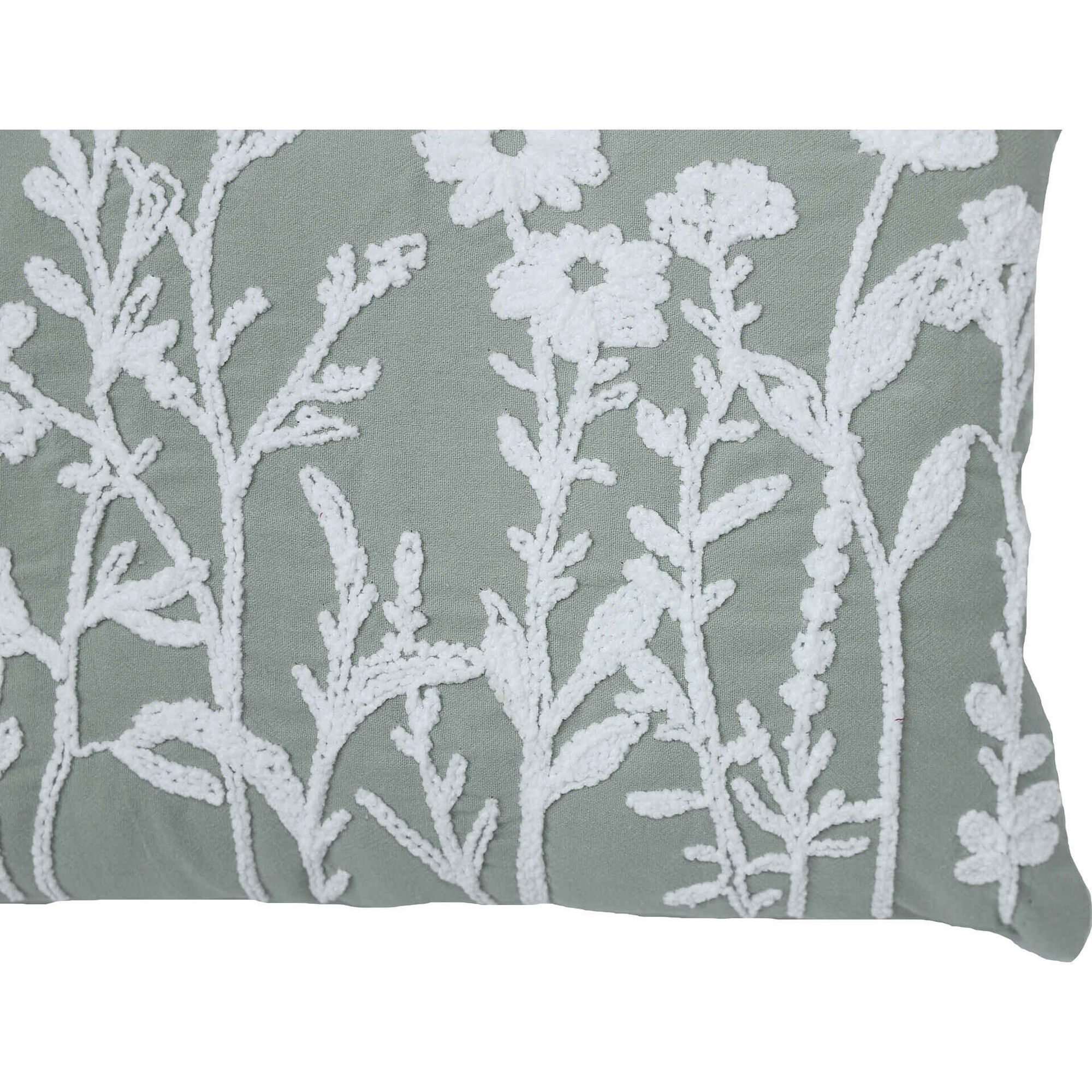 Almofada 30x50cm Flores Bordadas Verde Kasa