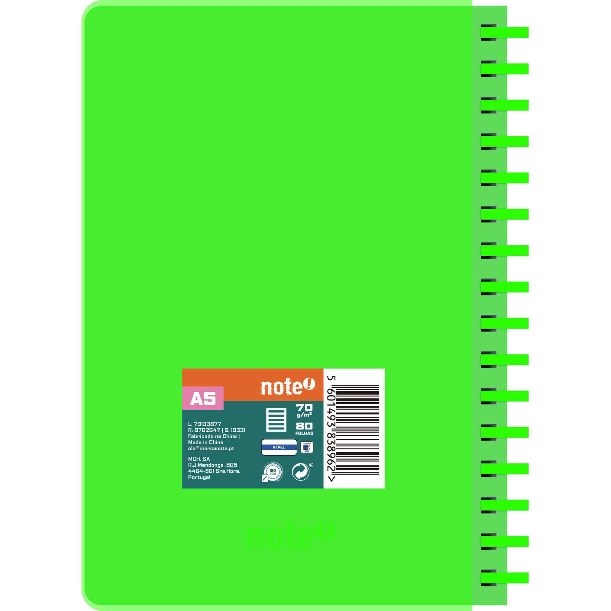Caderno A5 Neon Pautado (v&aacute;rias cores) Note!