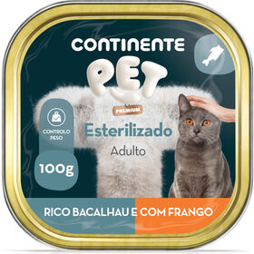 Comida H&uacute;mida para Gato Adulto Esterilizado Bacalhau e Frango Continente Pet