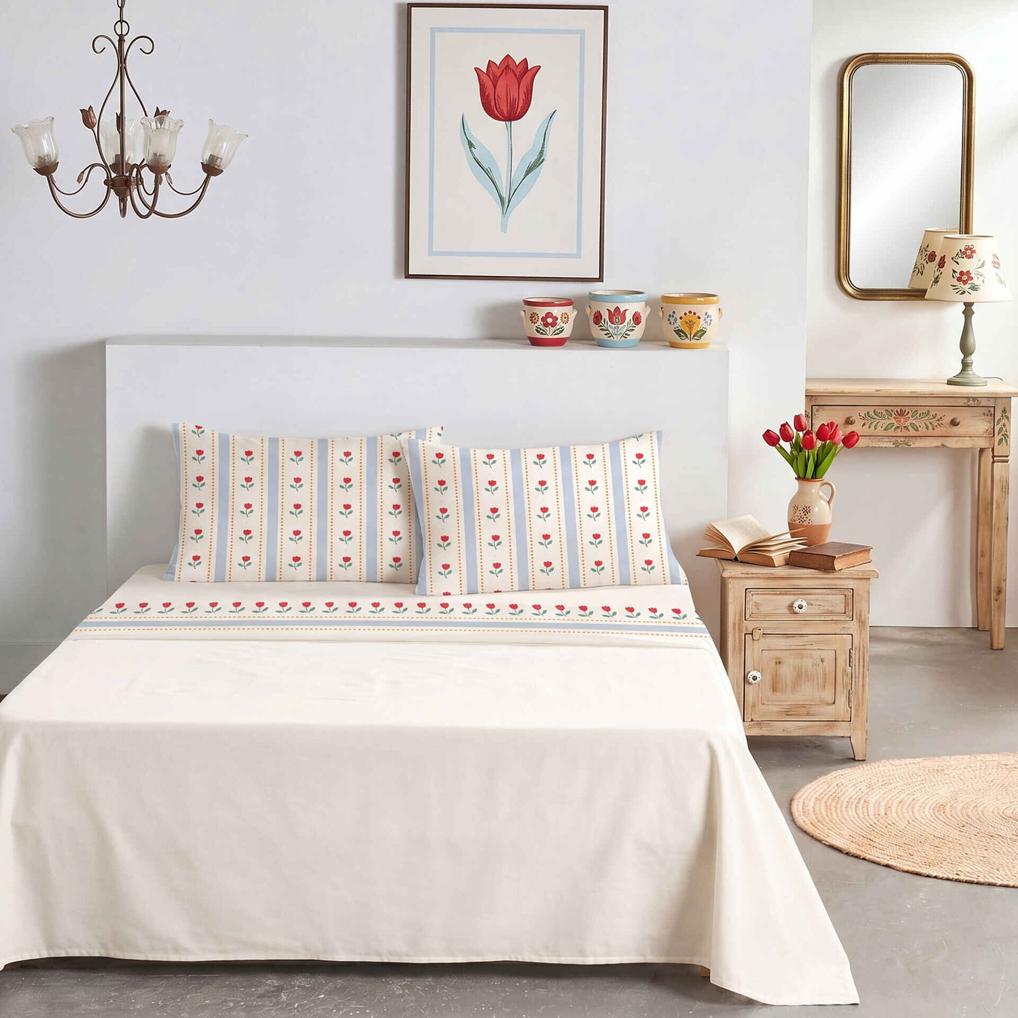 Conjunto de Len&ccedil;&oacute;is 270x220cm Tulipas Rustic Country Kasa