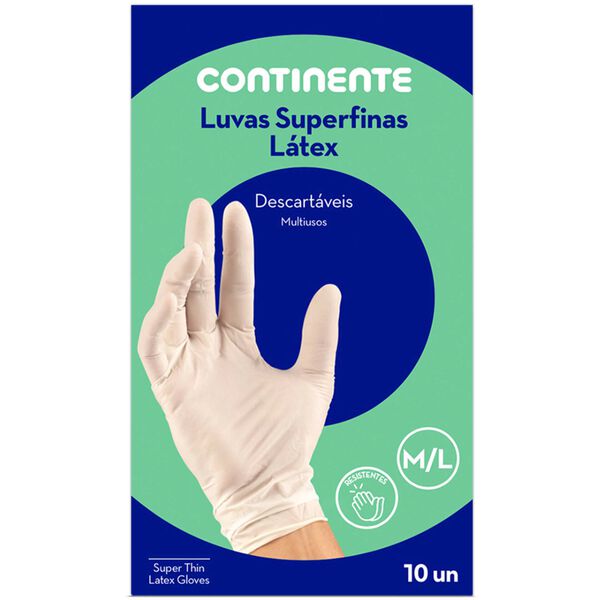 Luvas Descartáveis Superfinas Látex M/L Continente