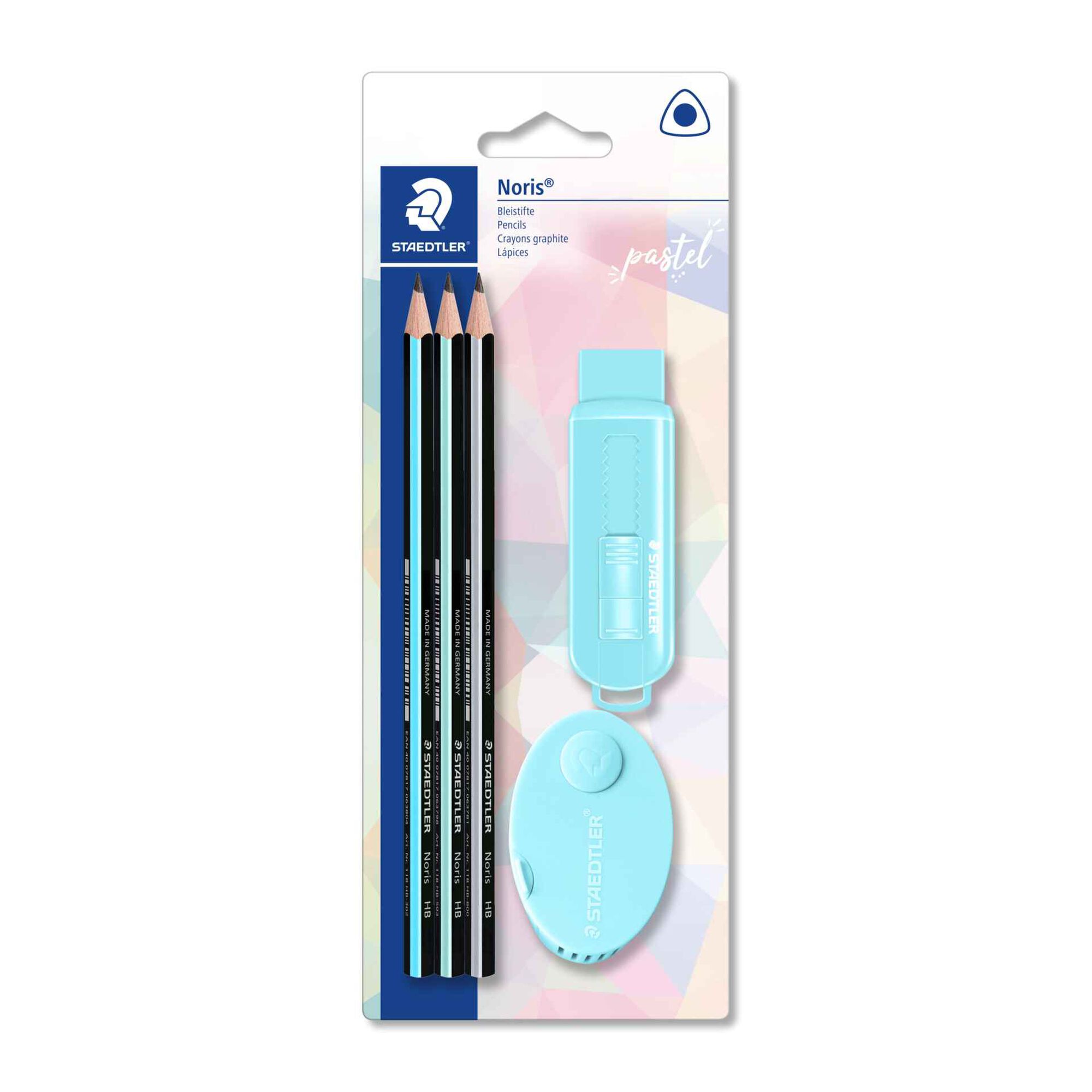 Conjunto L&aacute;pis Grafite HB, Borracha e Afia (v&aacute;rias cores) Staedtler