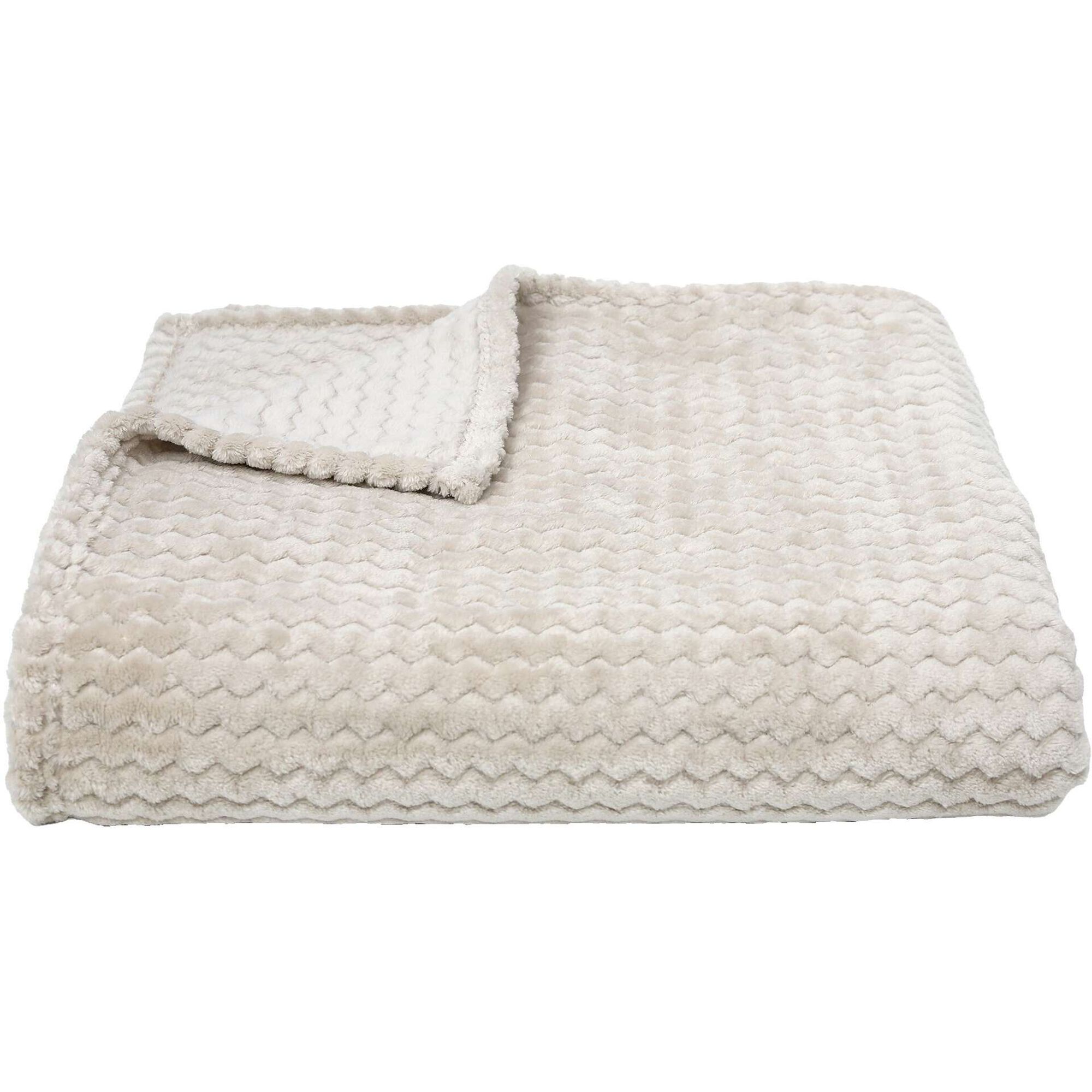 Manta Flanela Jacquard 160x130cm Zig Zag Bege Kasa