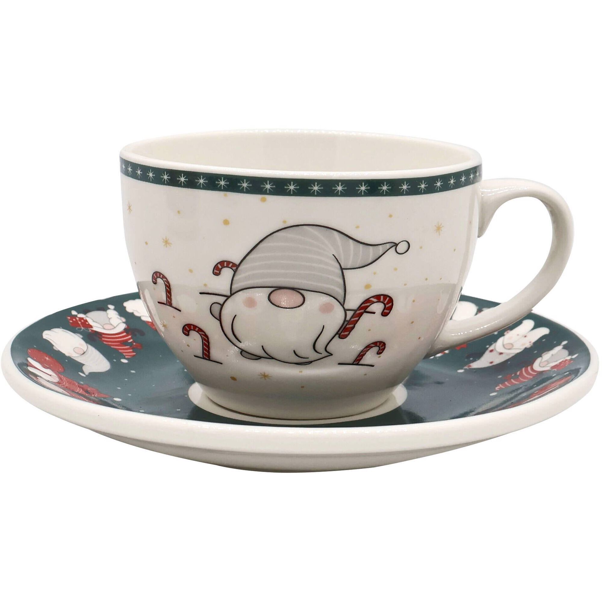 Conjunto 4 Ch&aacute;venas de Caf&eacute; e Pires 90ml Gnomos Kasa