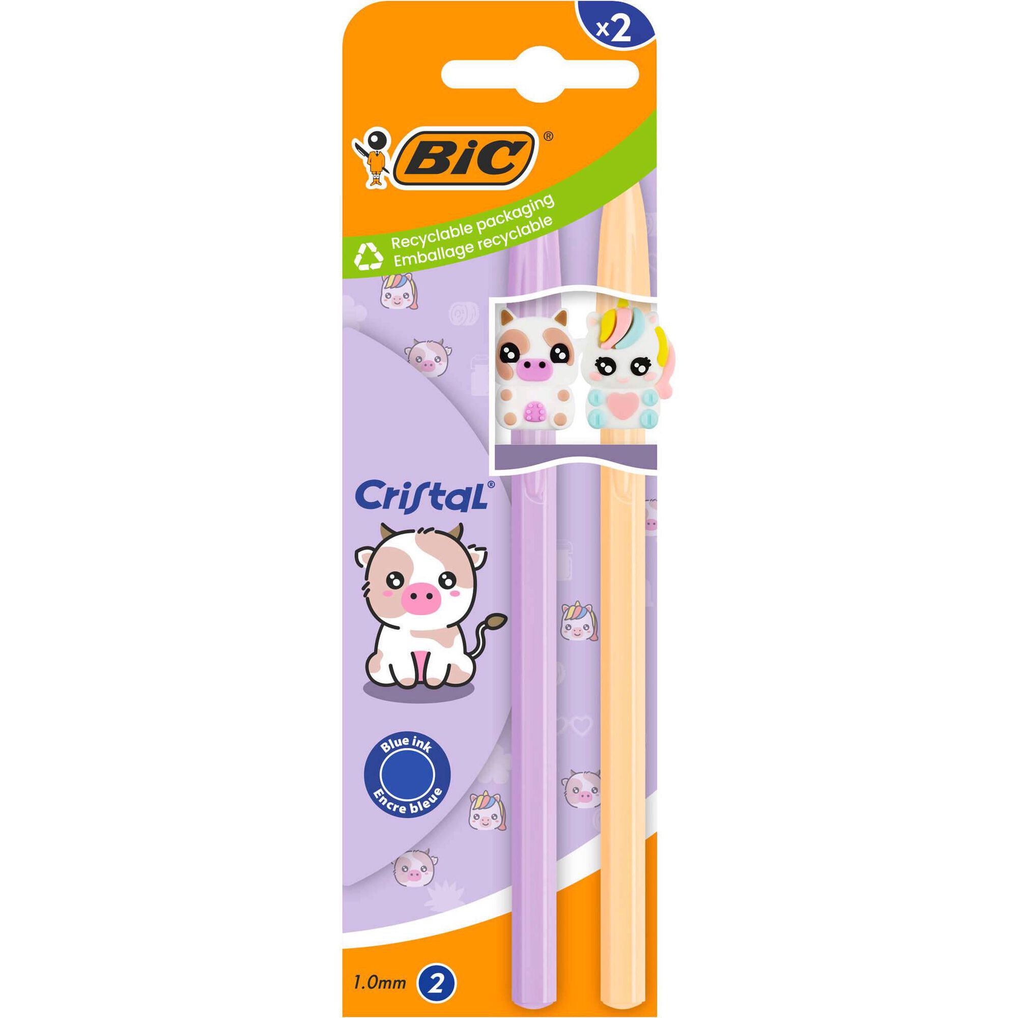 Esferogr&aacute;fica Cristal Figurine Vaca e Unic&oacute;rnio Bic