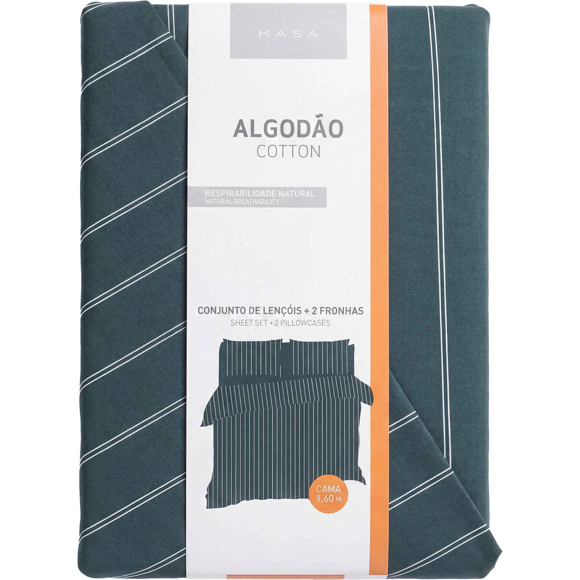 Conjunto de Len&ccedil;&oacute;is Algod&atilde;o Riscas Verdes Kasa