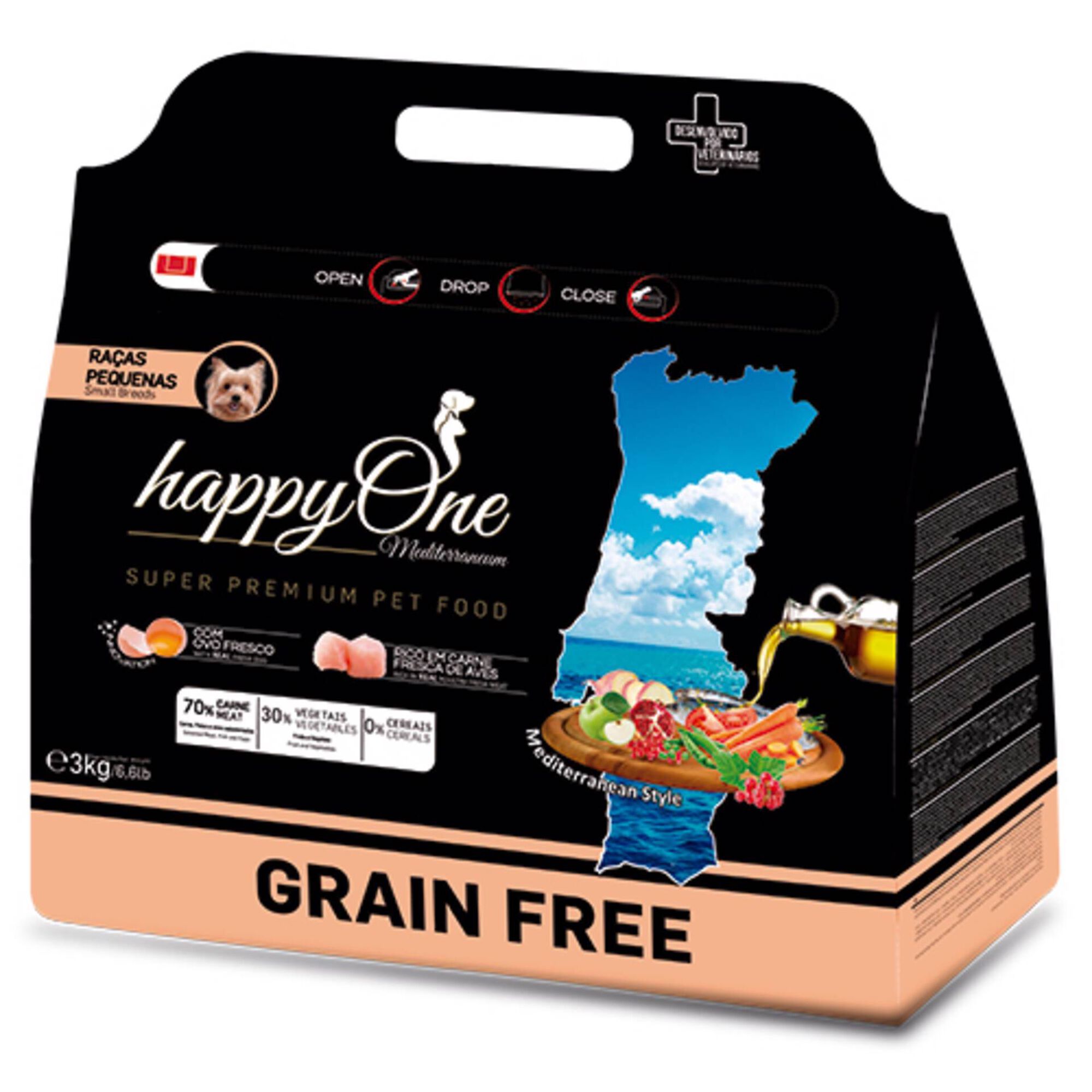 Ra&ccedil;&atilde;o para C&atilde;o Adulto Small Breeds Grain Free happyOne Mediterraneum