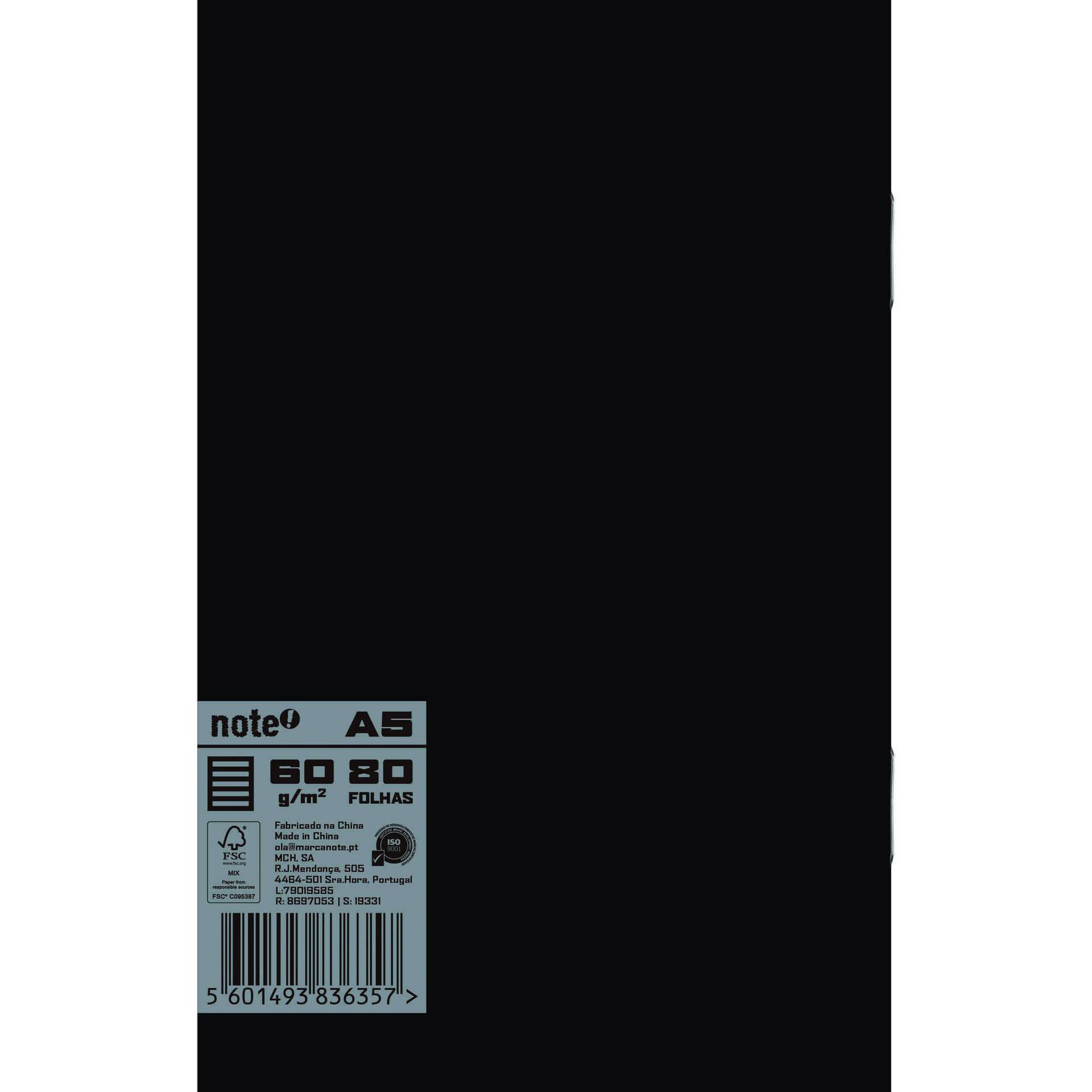 Caderno Agrafado Pautado A5 Preto Note!