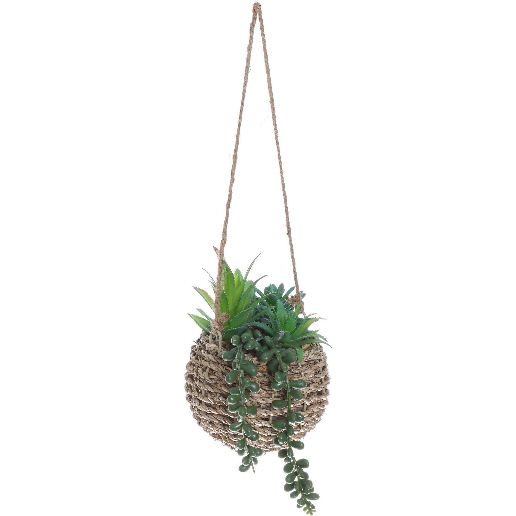 Planta Artificial com Vaso Rattan Suculenta a Cair Kasa