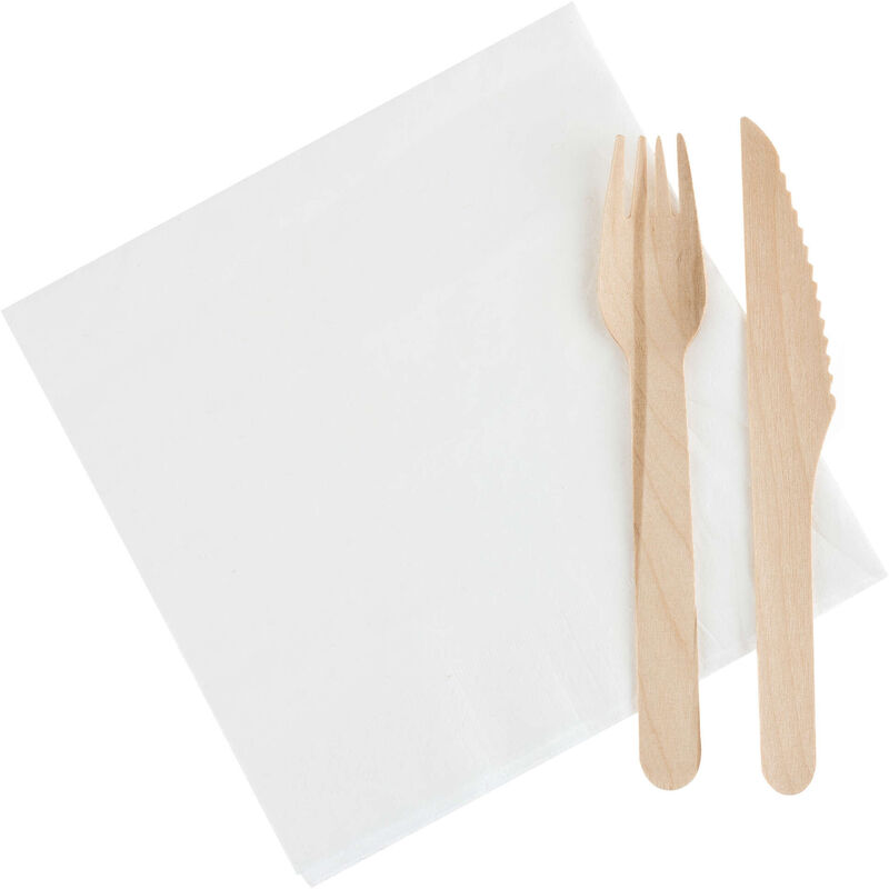 Conjunto Garfo e Faca Madeira e Guardanapo