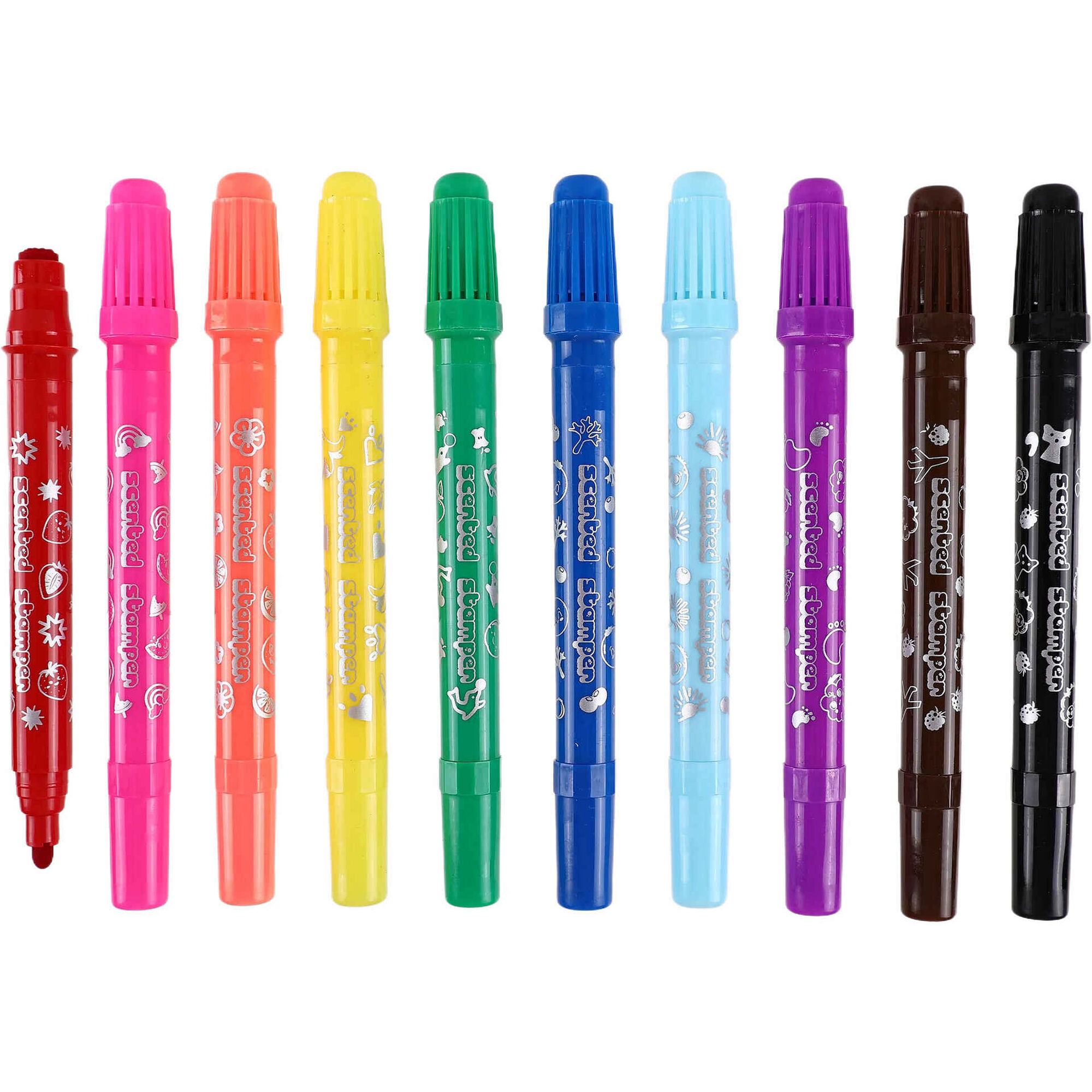 Marcadores de Colorir Ponta Dupla com Cheiro e Carimbo