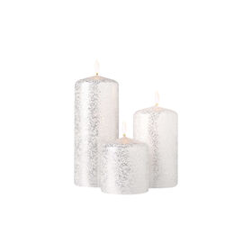 Conjunto 3 Velas Pilar Brancas com Glitter 800g