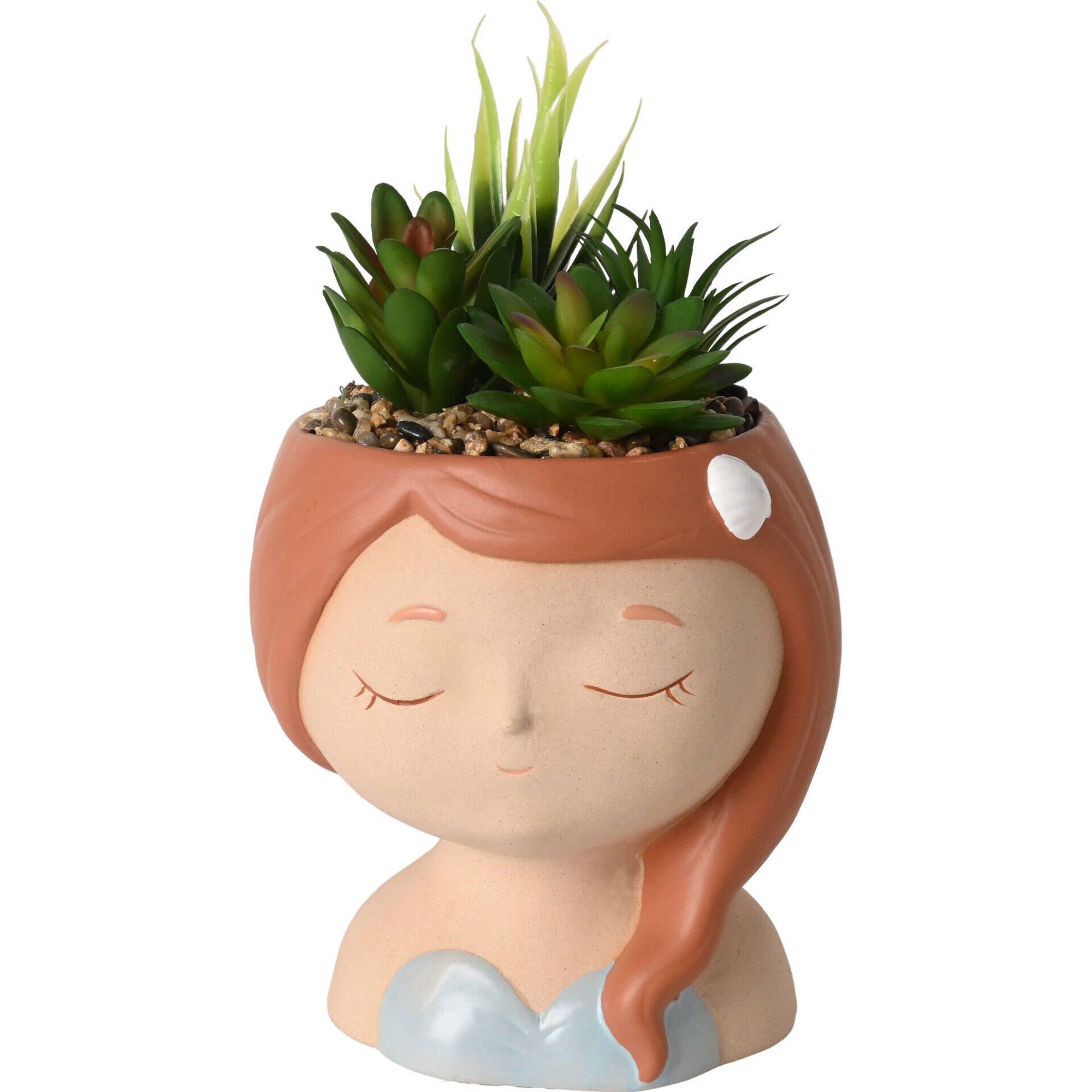 Vaso Menina com Planta Artificial Castanho