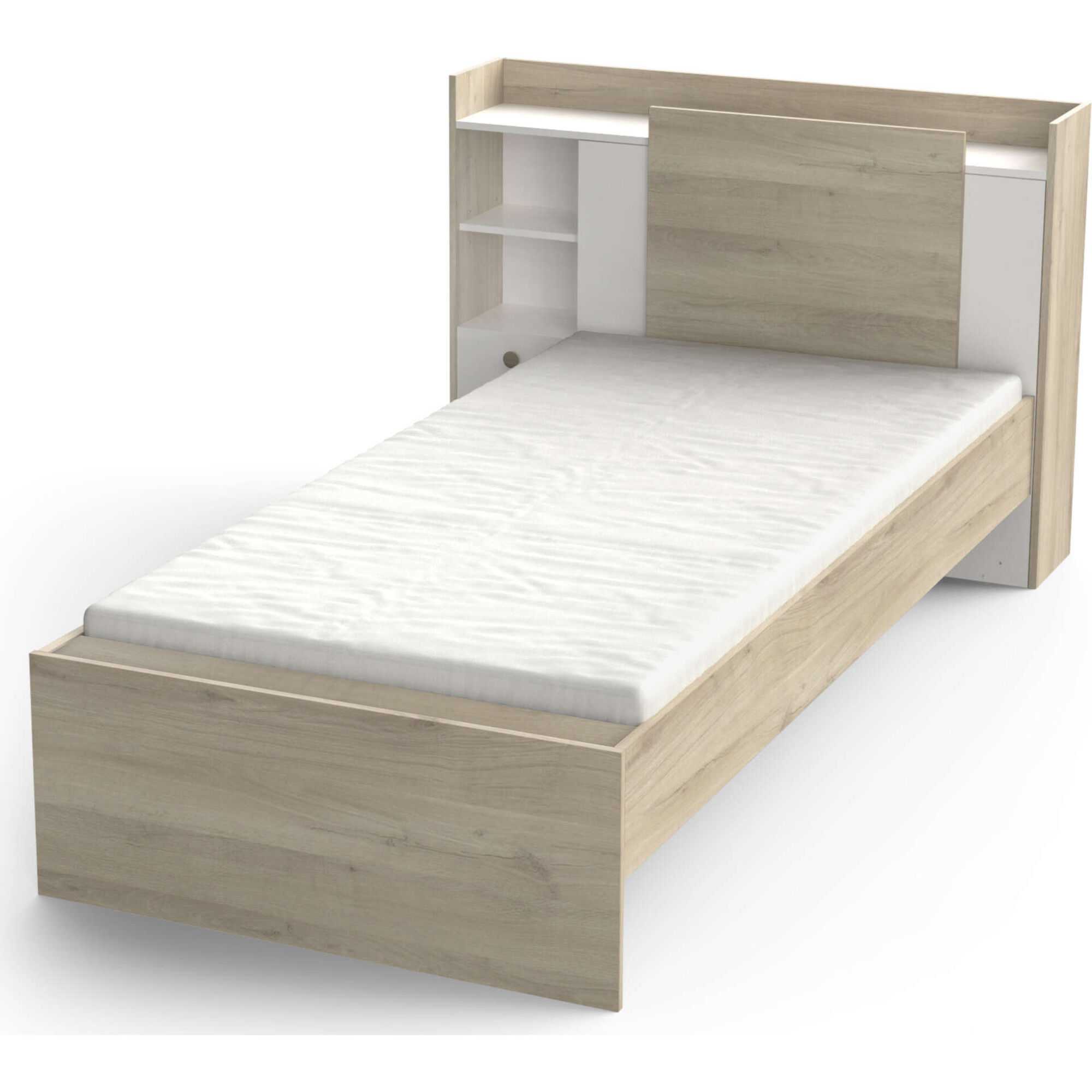 Cama Solteiro 125x227x91cm Branca e Carvalho Life