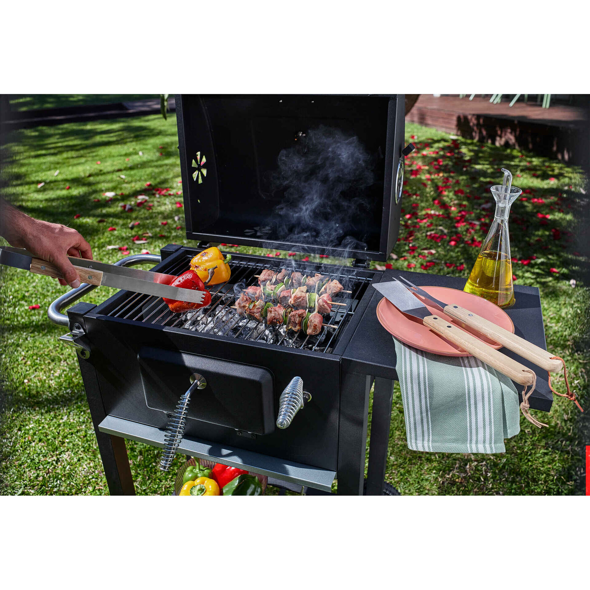 Barbecue Carv&atilde;o 2 Grelhas 93x43x95cm Preto Texas BBQ Collection
