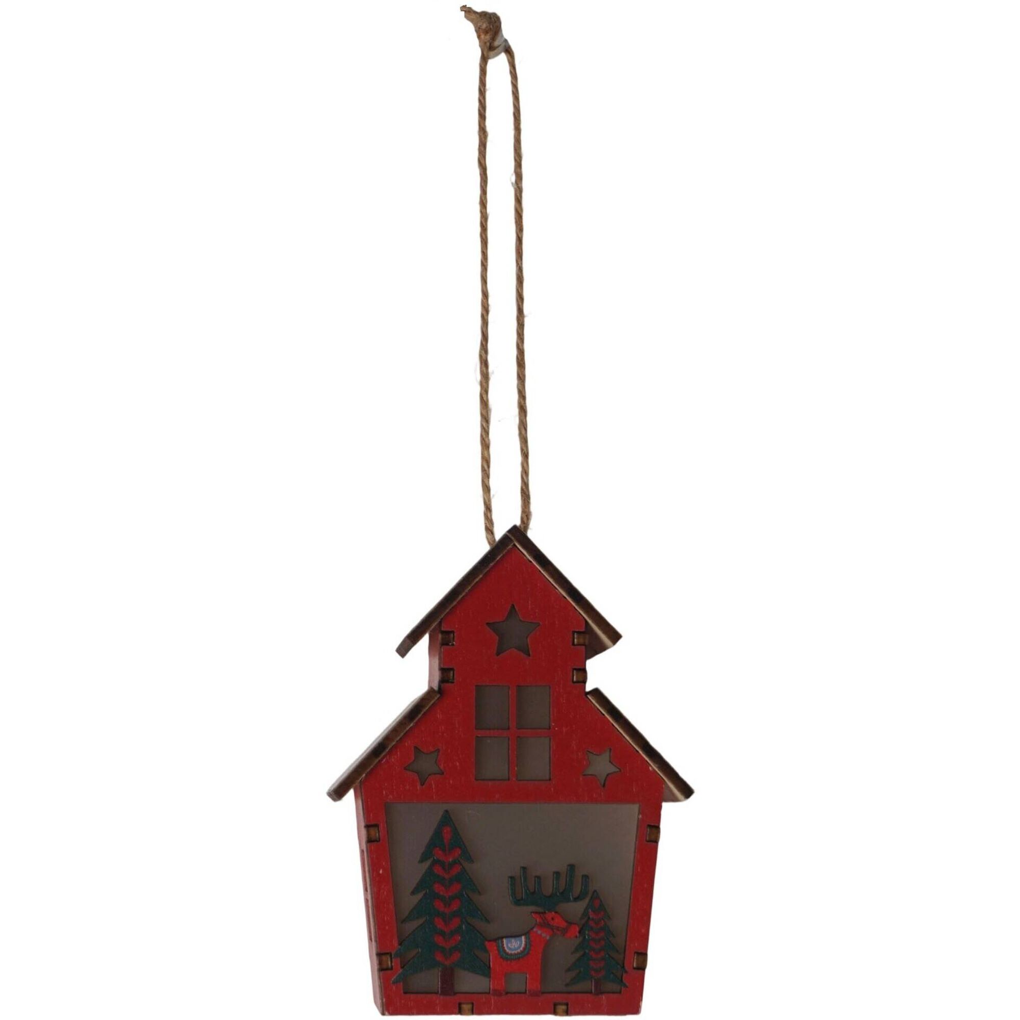 Ornamento Casa e Cavalo Vermelho com Luz