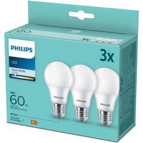 Conjunto de 3 L&acirc;mpadas Led A60 E27 4000K Philips