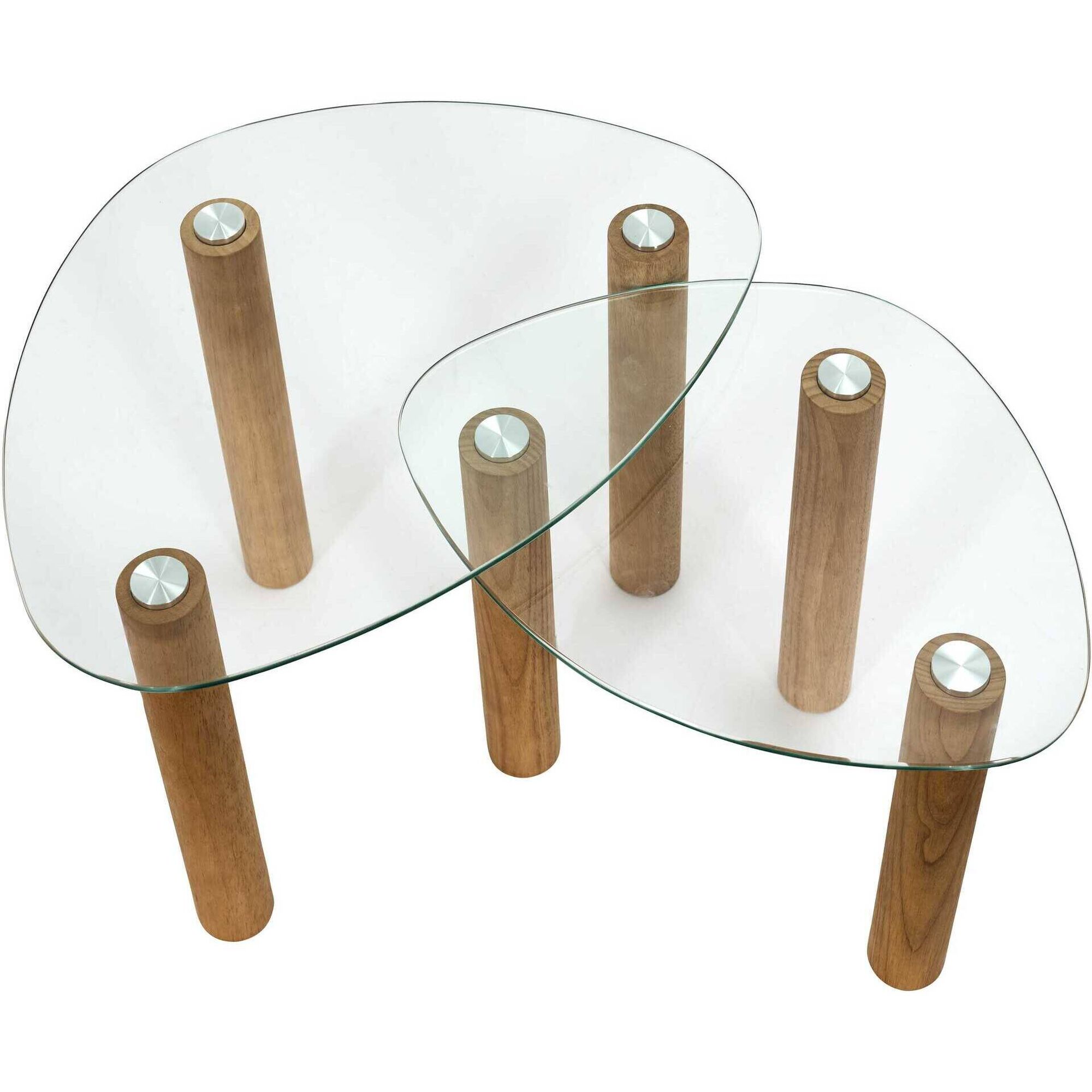 Conjunto de 2 Mesas Vidro Claras Assim&eacute;tricas