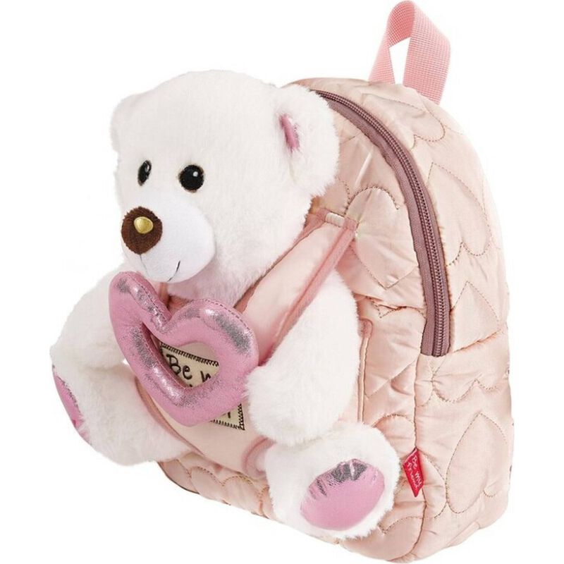 Mochila Bege com Peluche Ursinho Uvea