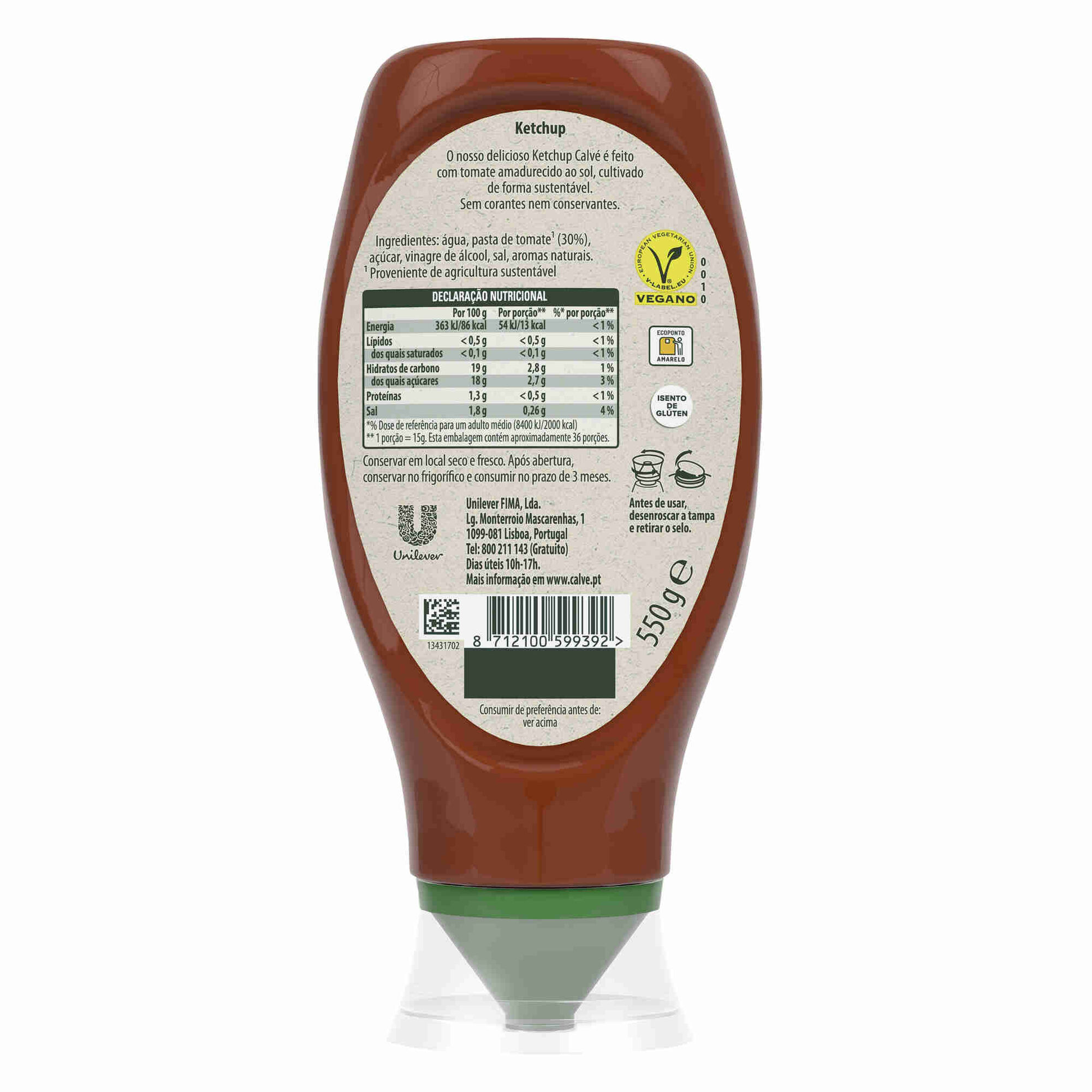 Ketchup Top Down sem Glúten emb. 550 gr Calvé Continente Online